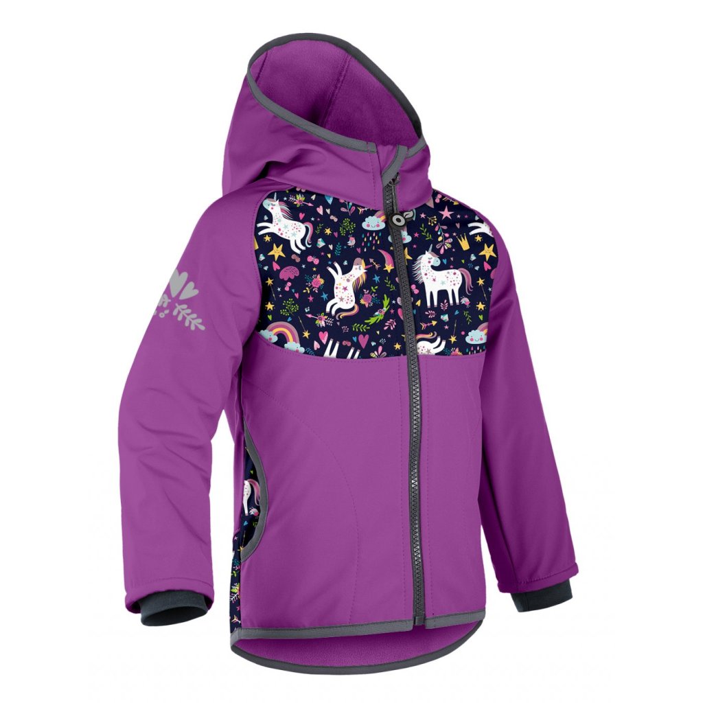 Unuo Kinder-Softshelljacke mit Fleece Einhörner Brombeere
