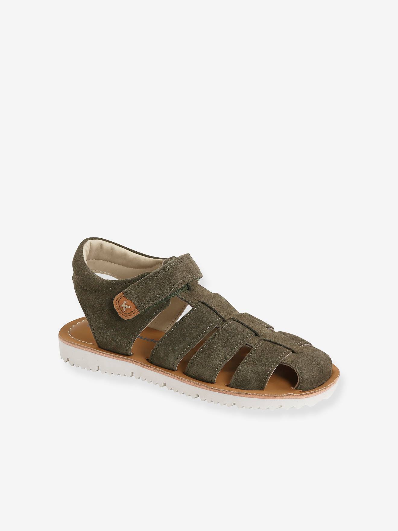 Sandales cuir scratchées garçon kaki