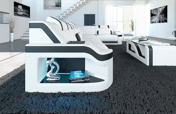 Sofa Dreams Ecksofa Ledersofa Padua L Form Ledercouch Leder Sofa, Couch, mit LED, wahlweise mit Bettfunktion als Schlafsofa, Designersofa