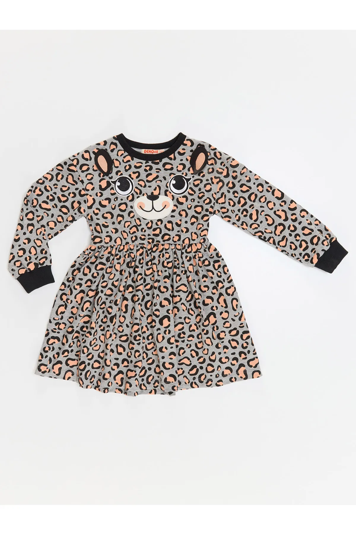 Denokids  Graues Mädchenkleid mit Leopardenmuster