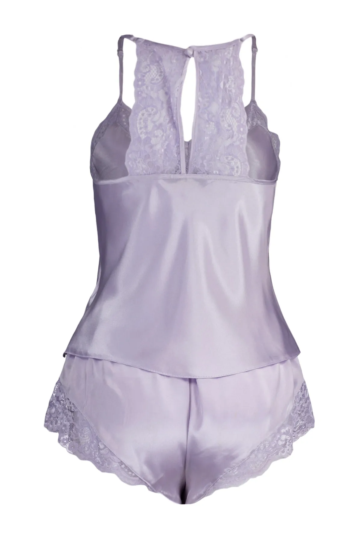 Trendyol Collection  Lila Pyjama-Set aus gewebtem Satin mit Spitzendetails und Seilträgern THMSS22PT0269
