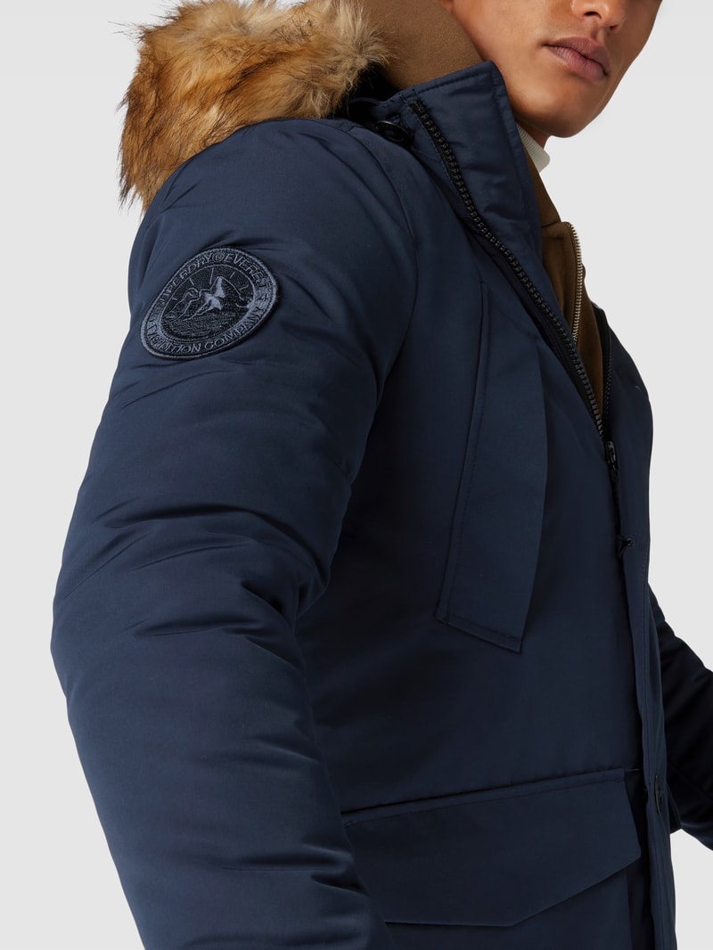 Parka mit Kapuze mit Webpelz-Besatz in dunkelblau