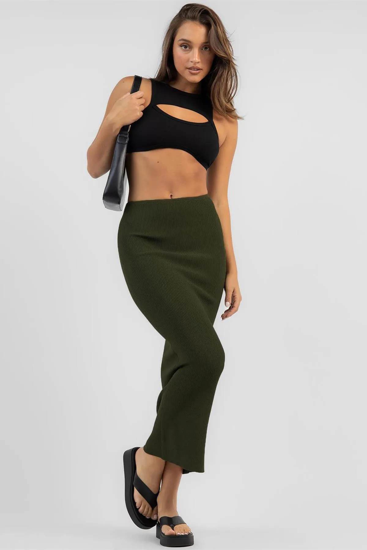 Madmext  Khaki Basic Langer Strickrock Mg1813
