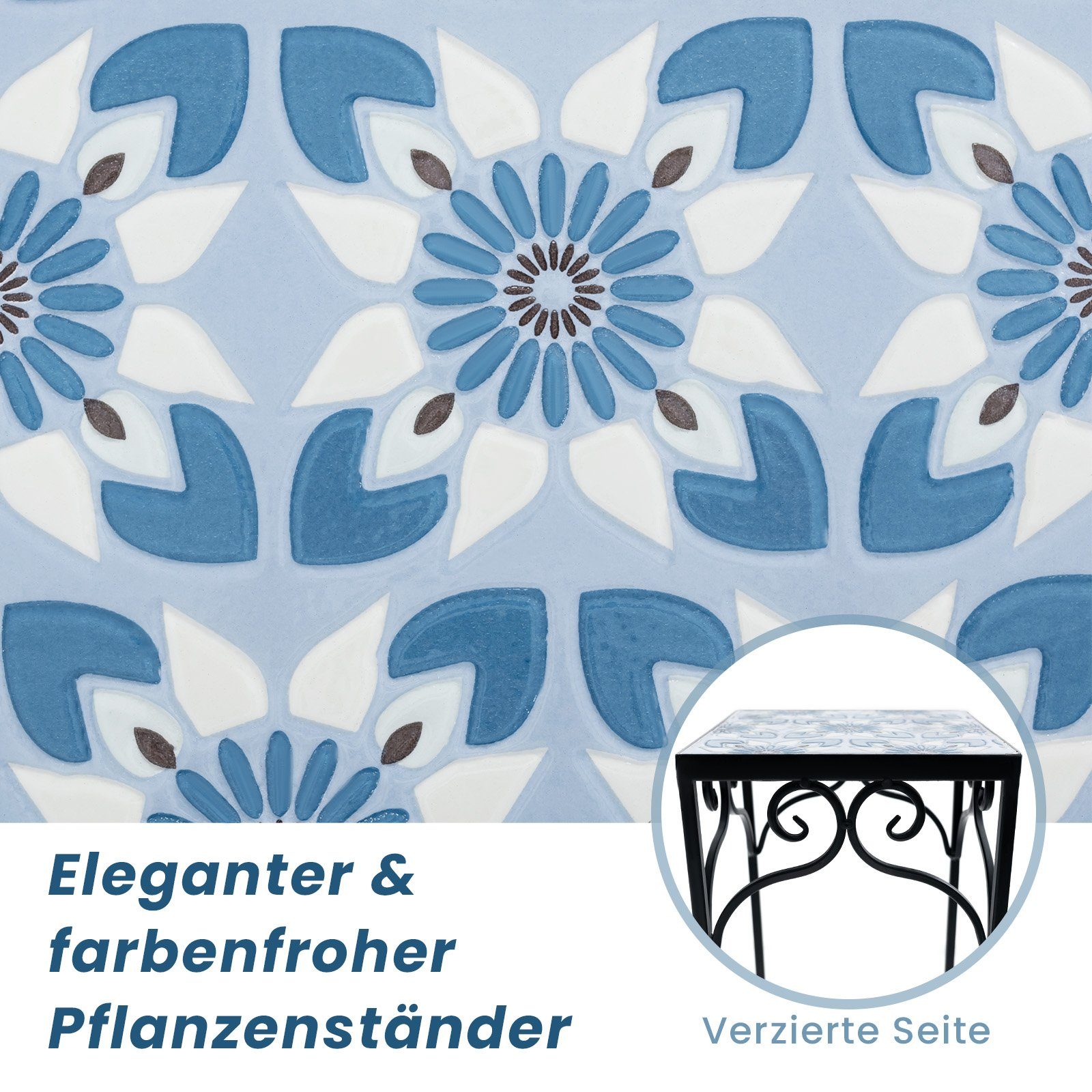 COSTWAY Blumenständer (3 St), Blumenhocker, Quadratisch, aus Metall, Blau