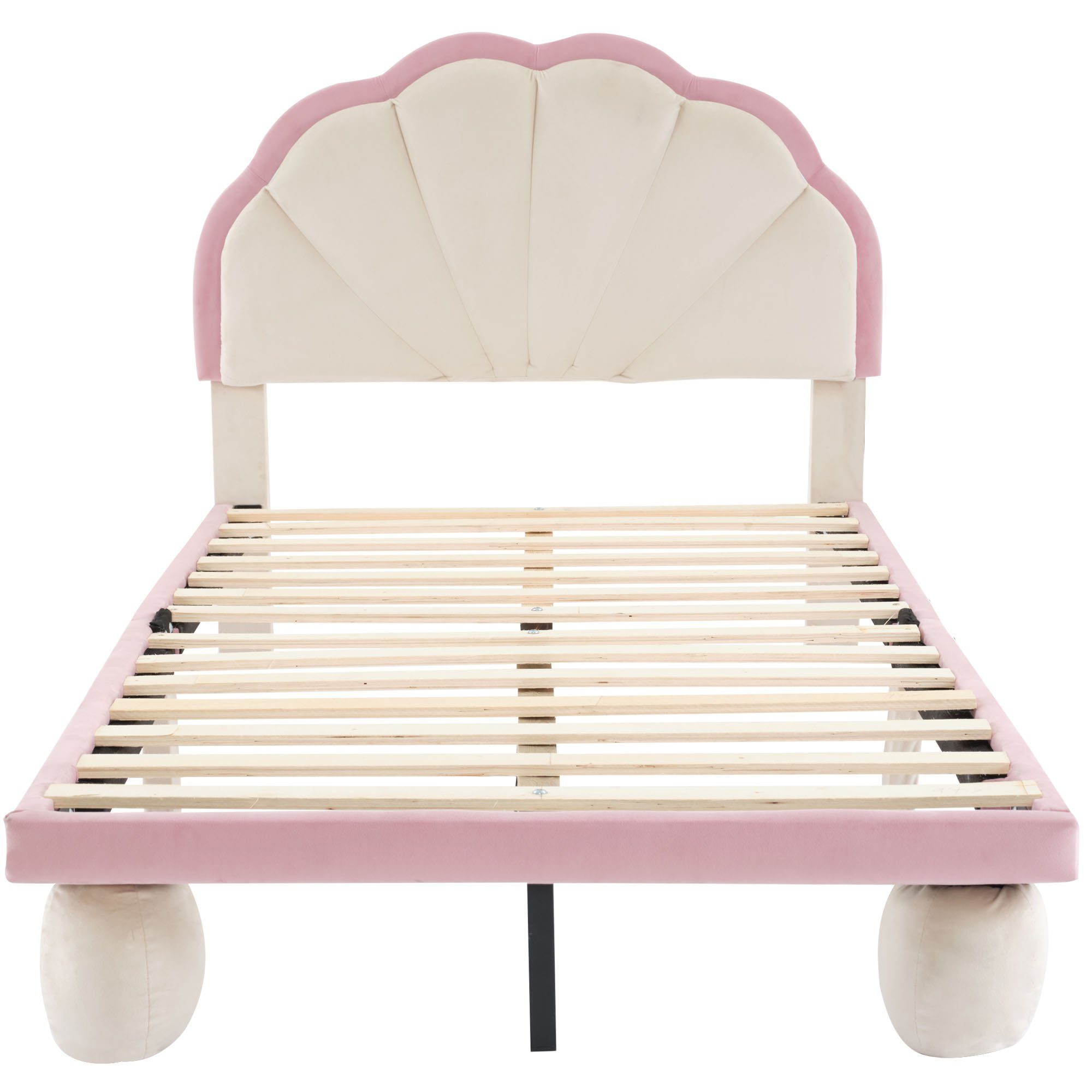 Flieks Polsterbett, LED Beleuchtung Kinderbett Einzelbett mit runden Beine 90x200cm Samt