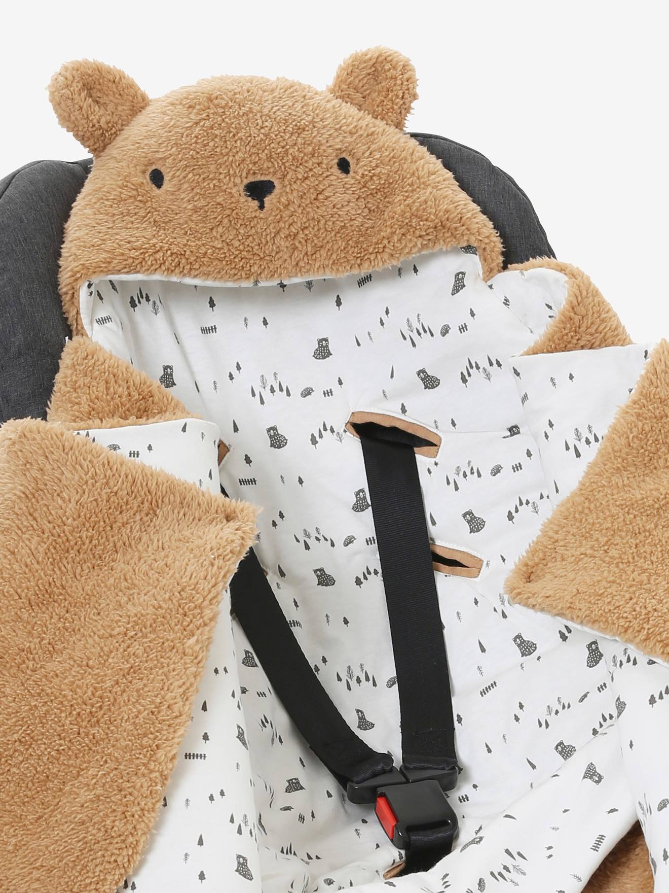 Vertbaudet 2-in-1 Baby Ausfahrsack/Wickelunterlage, Plüsch Oeko-Tex - grau/nachtblau polarstern