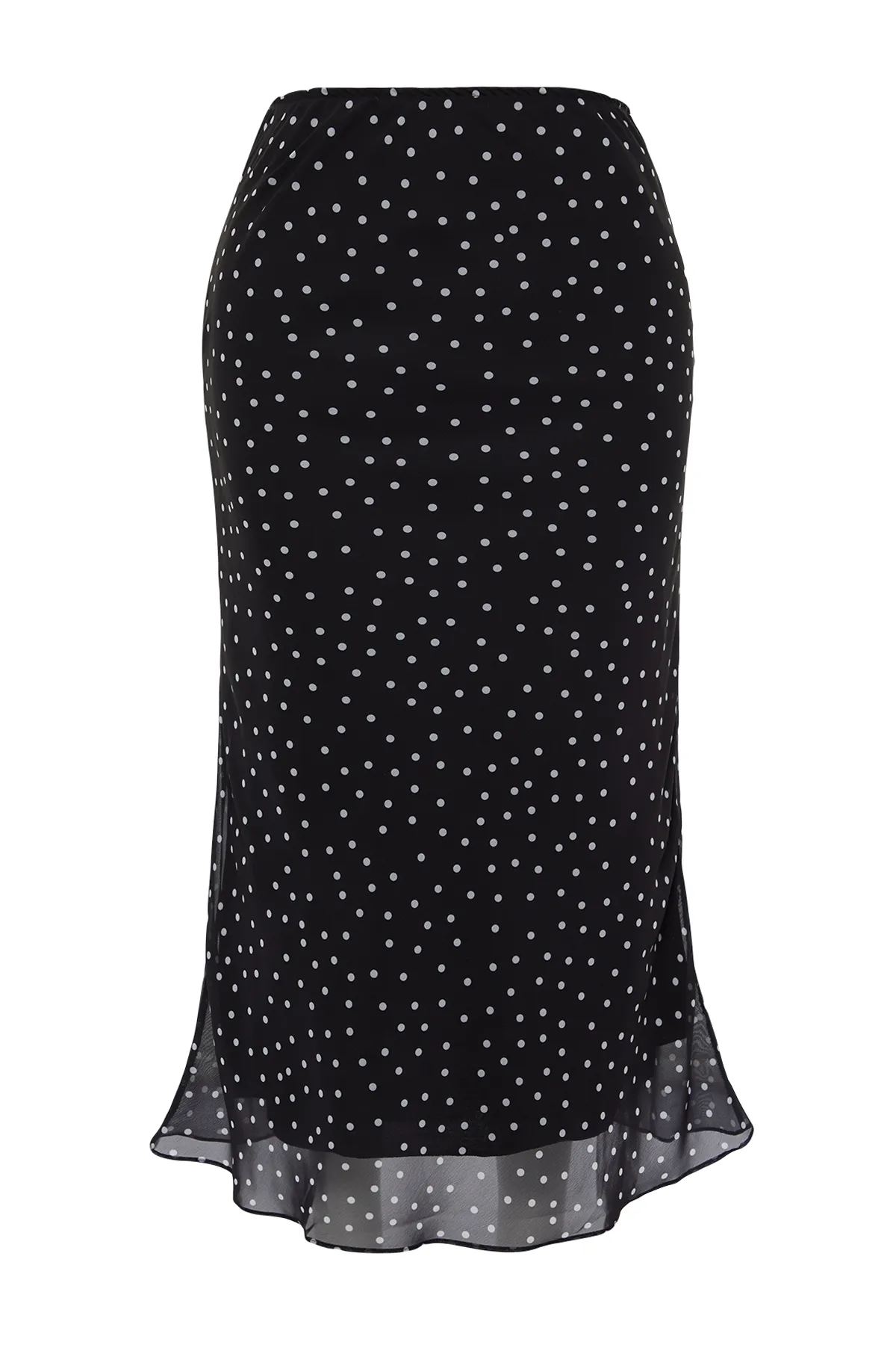 Trendyol Curve  Schwarzer gewebter Rock mit Fischmuster und Punkten TBBSS24AZ00024