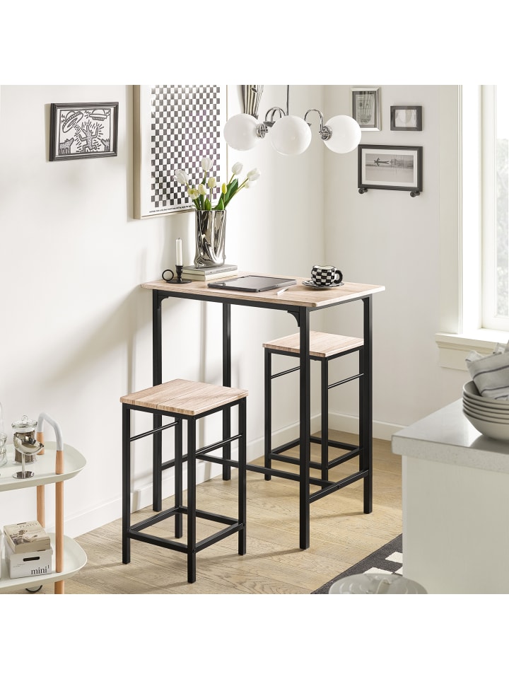 SoBuy Bartisch in Natur und Schwarz - Tisch(B)80 x (H)87 x (T)50cm/Stuhl(B)32 x (H)57 x (T)32cm günstig kaufen onesize