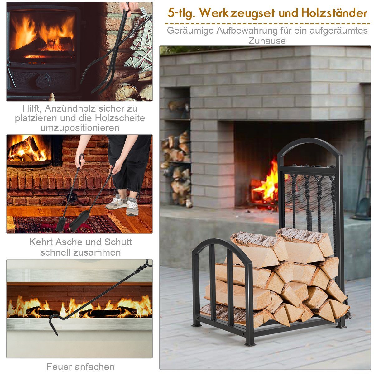 COSTWAY Kaminholzregal, BxTxH:40x43x70 cm, mit 4 Werkzeugen