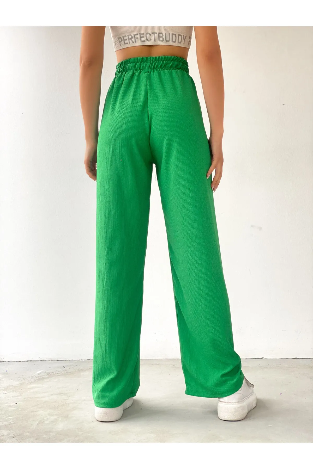 BEJNA  Grüne Palazzo-Hose mit elastischem Bund für Damen