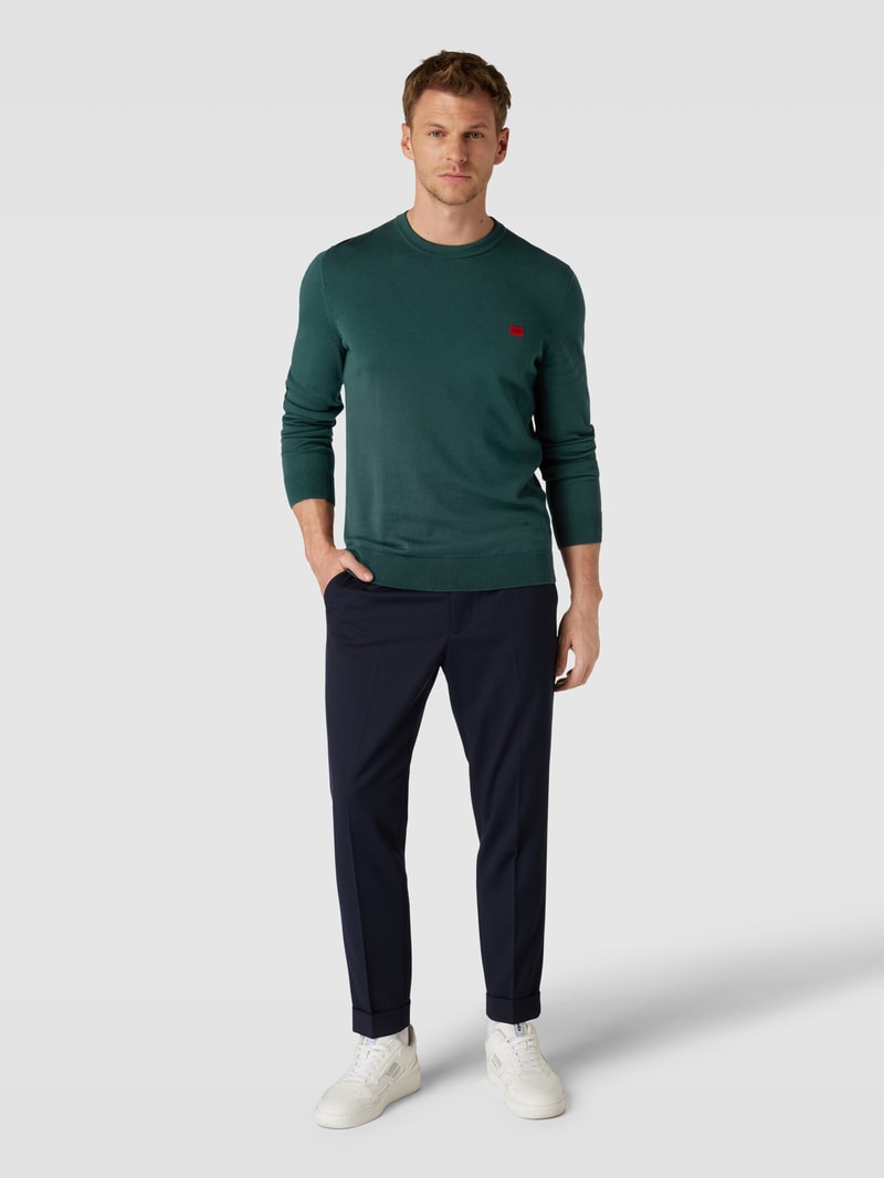 Pullover mit Label-Stitching Modell 'San Cassius' in dunkelgrün