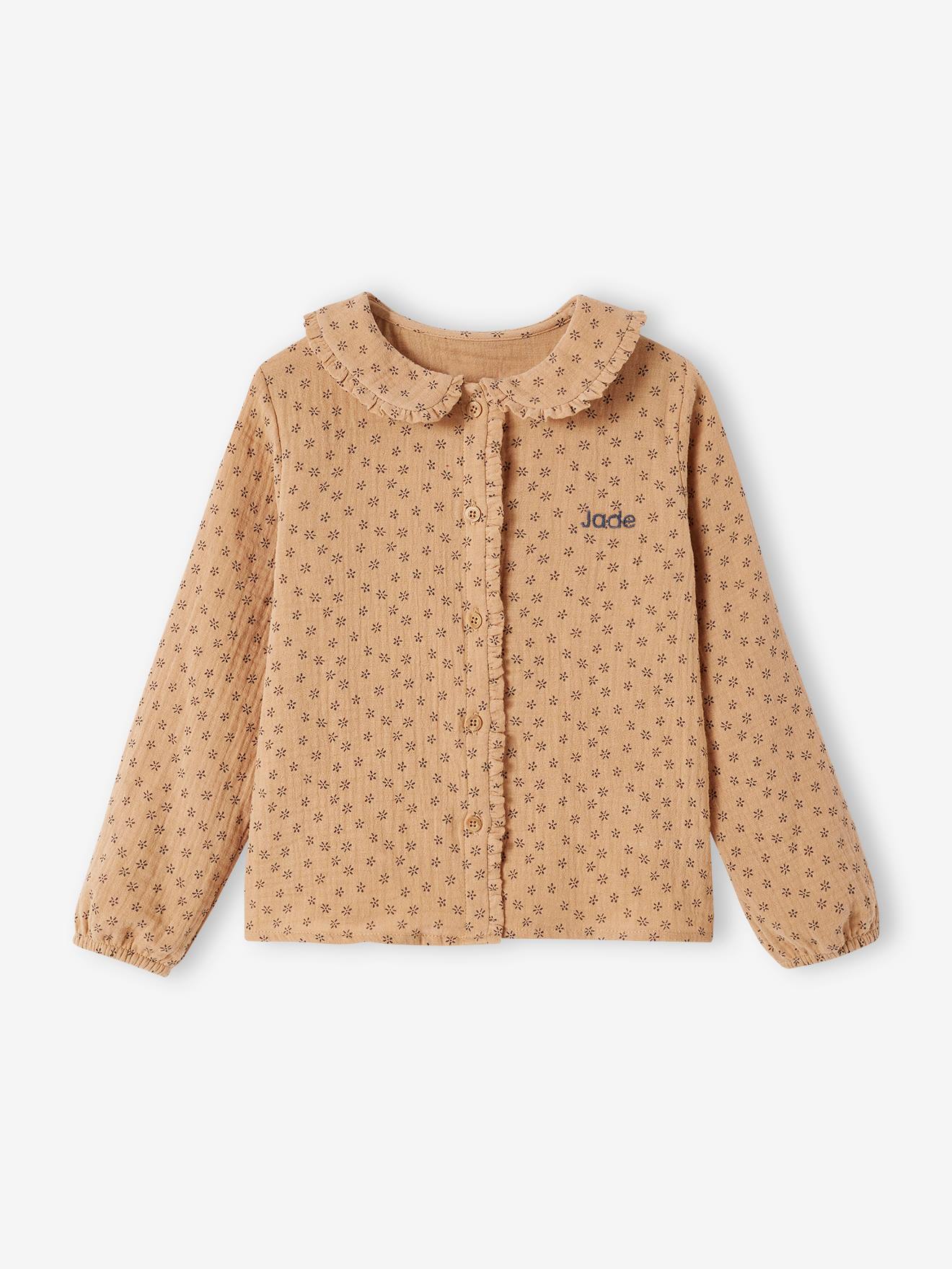 Blouse en gaze de coton personnalisable fille. cappuccino