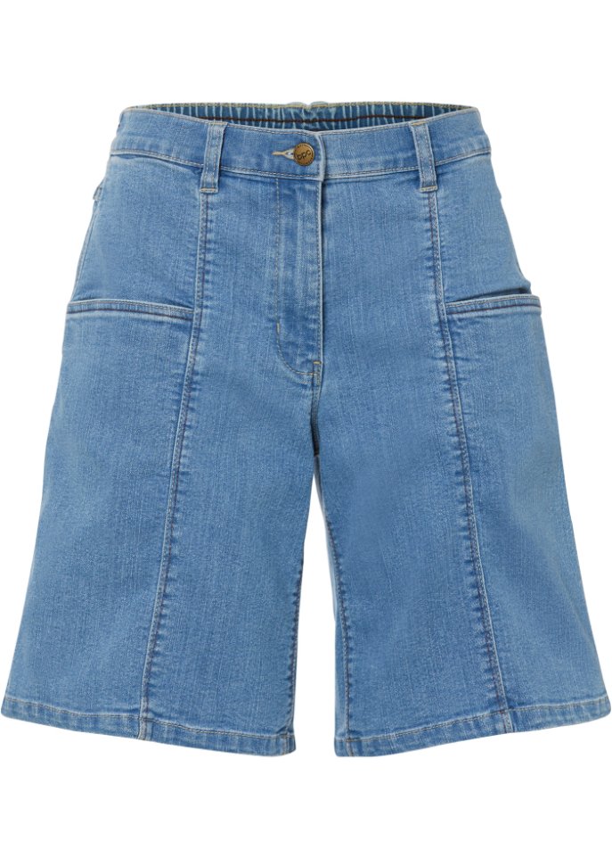 High-Waist-Jeans-Bermuda mit großen Taschen und Bequembund