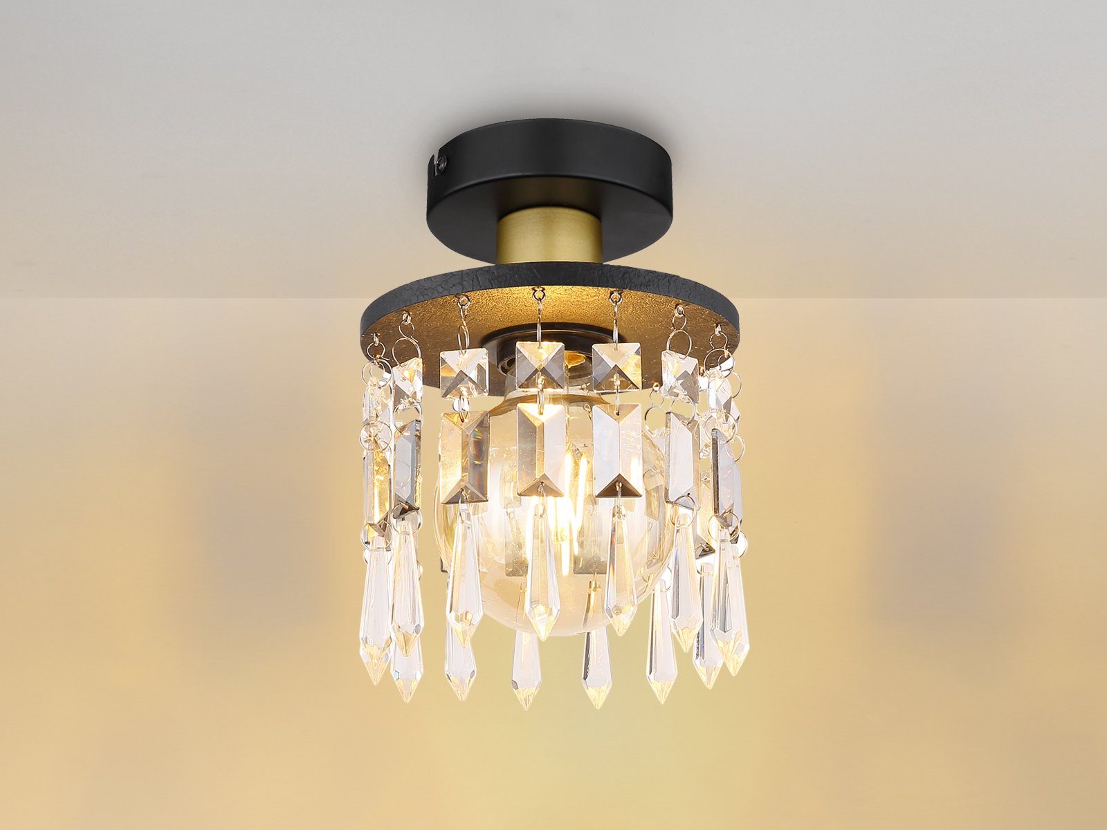 meineWunschleuchte LED Deckenleuchte, LED wechselbar, warmweiß, kleine ausgefallene Designer Lampe mit Kristall für Treppenhaus Ø 15cm