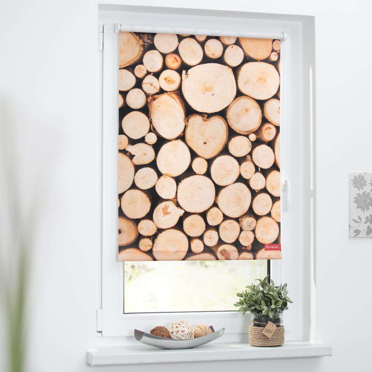 Lichtblick Rollo Klemmfix, ohne Bohren, blickdicht, Holzstapel - Braun, 120 cm x 150 cm (B x L)