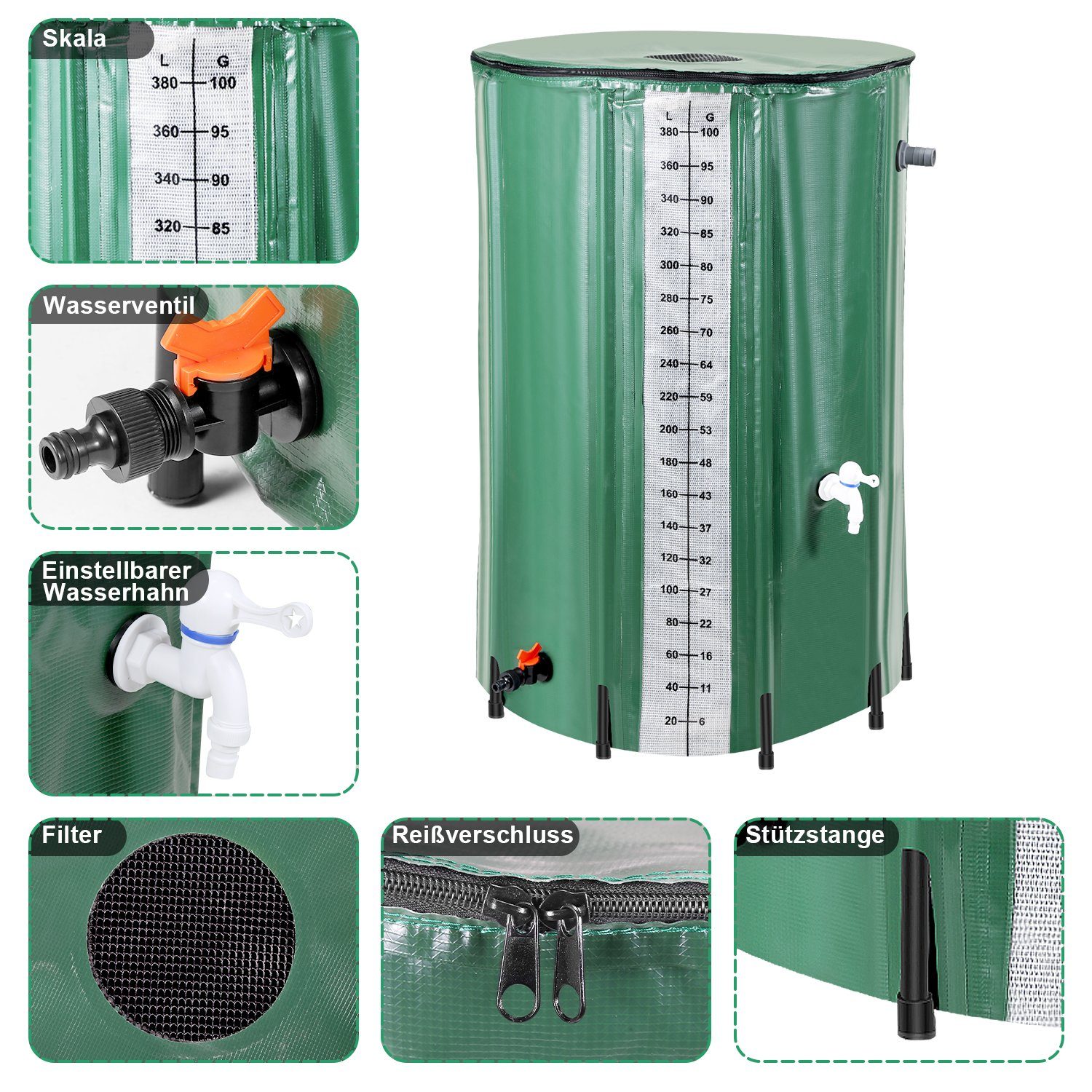 TolleTour Regentonne 380L Regenwassertonne Regentank Regenwassertank