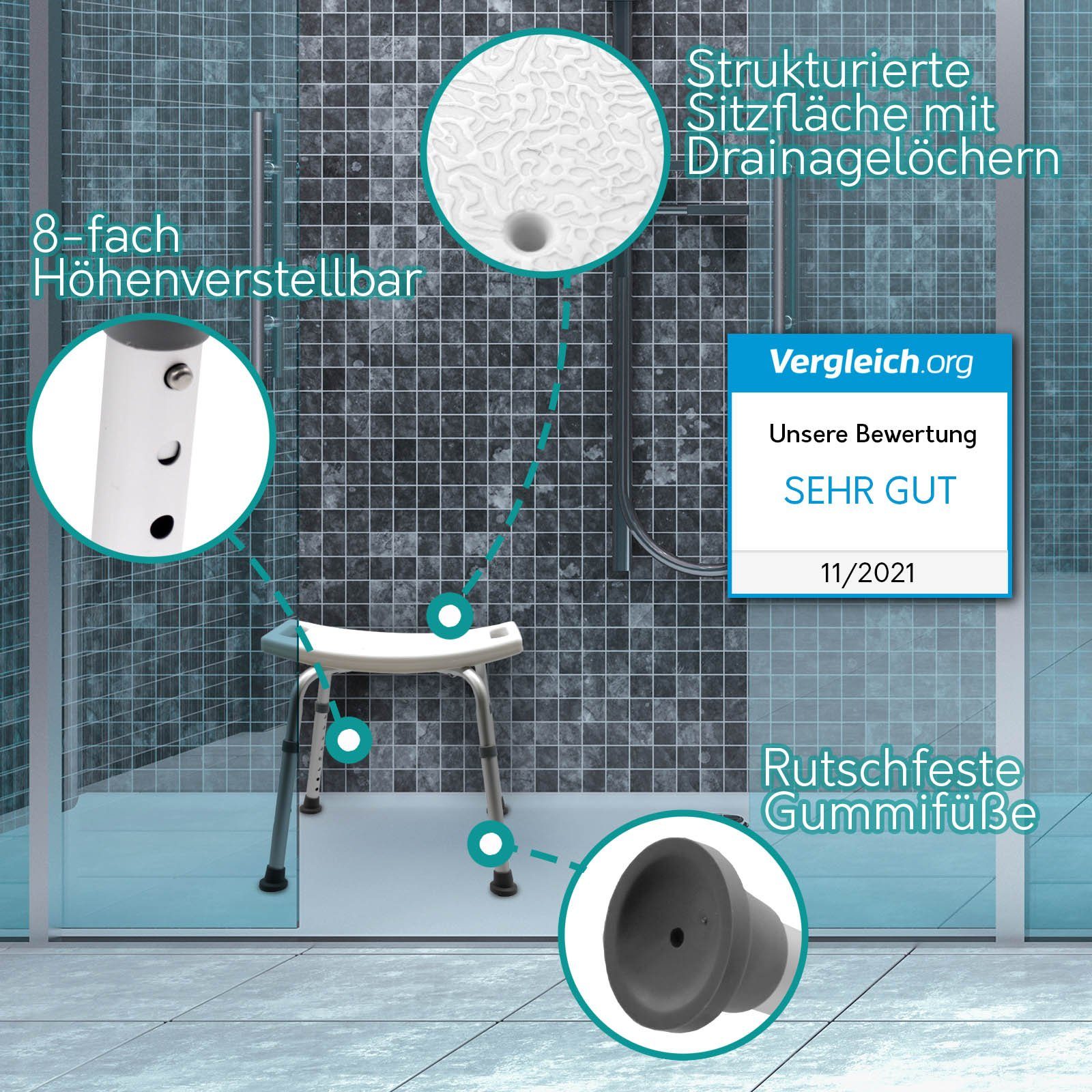 MOBILITY Plus+ Duschhocker, belastbar bis 136 kg, - höhenverstellbar - Duschsitz für Badezimmer - rutschfest & stabil