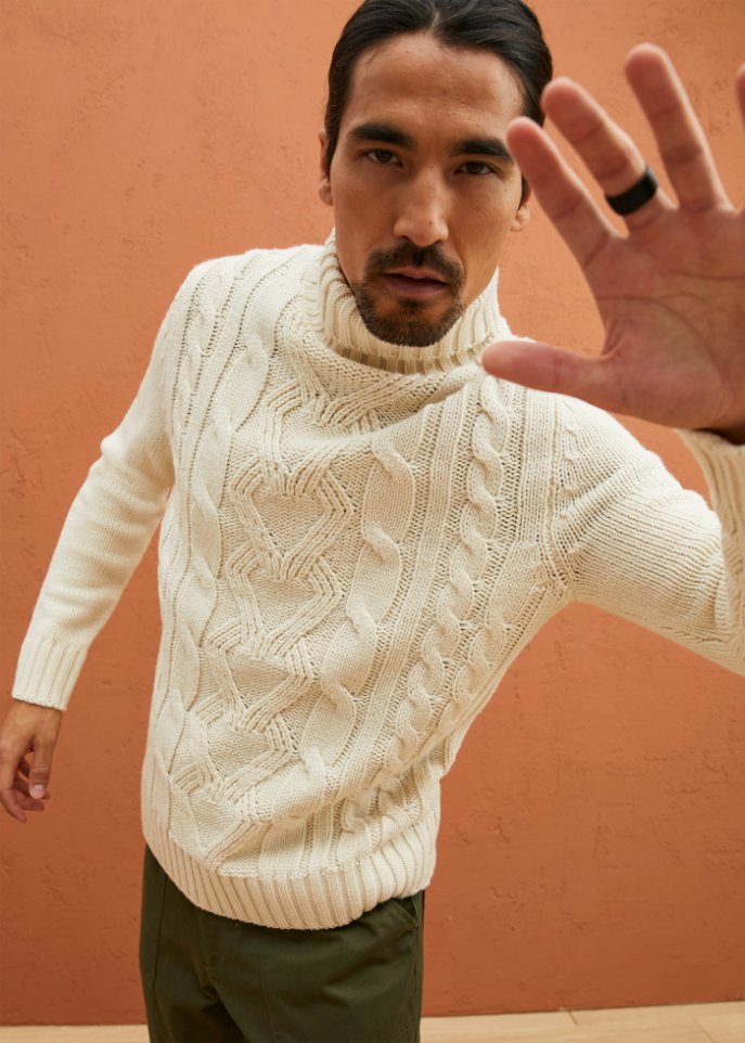 Rollkragenpullover mit Zopfmuster