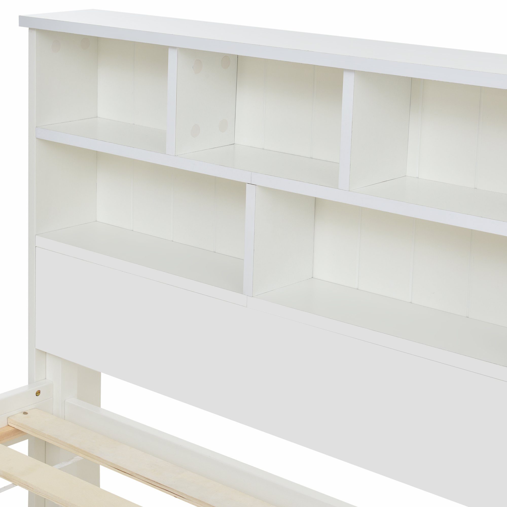 PHOEBE CAT Massivholzbett (Einzelbett mit Schublade und Lattenrost), Holzbett mit Bücherregal, Kinderbett Jugendbett 90x200 cm