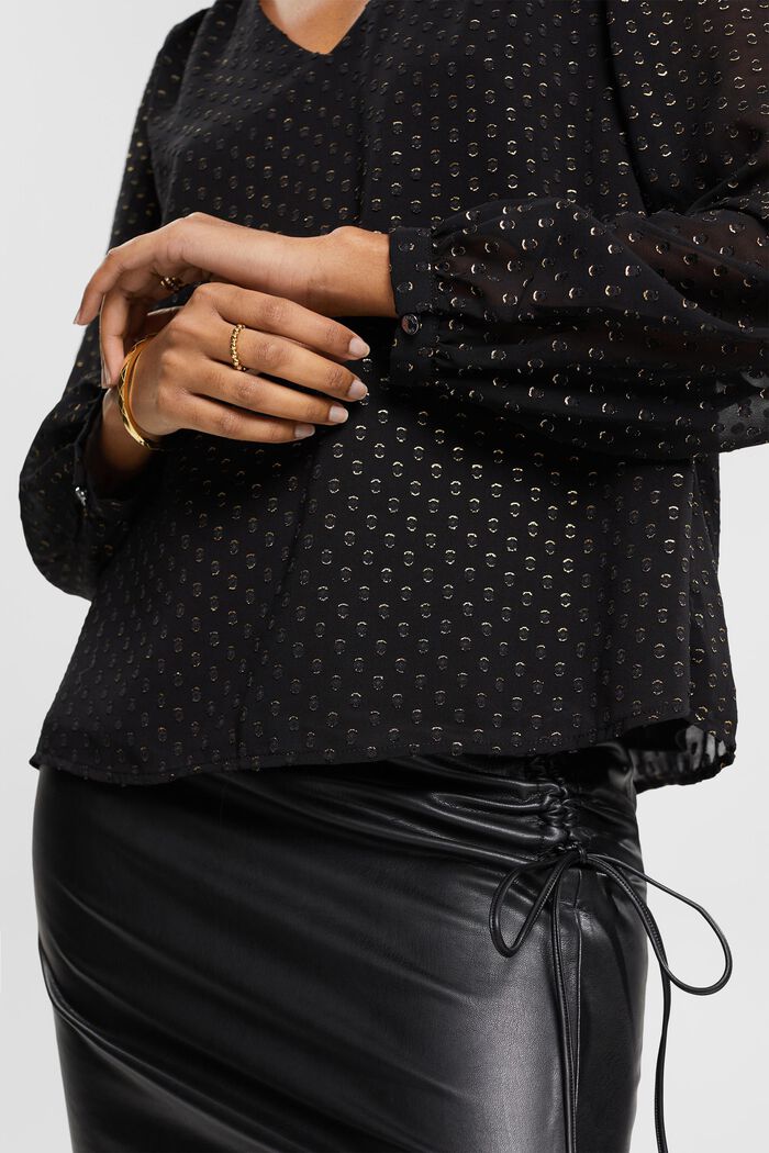Bluse mit V-Ausschnitt und goldenem Glitter-Effekt