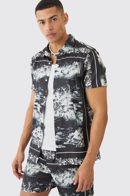 Kurzärmliges Satin-Hemd & Shorts
