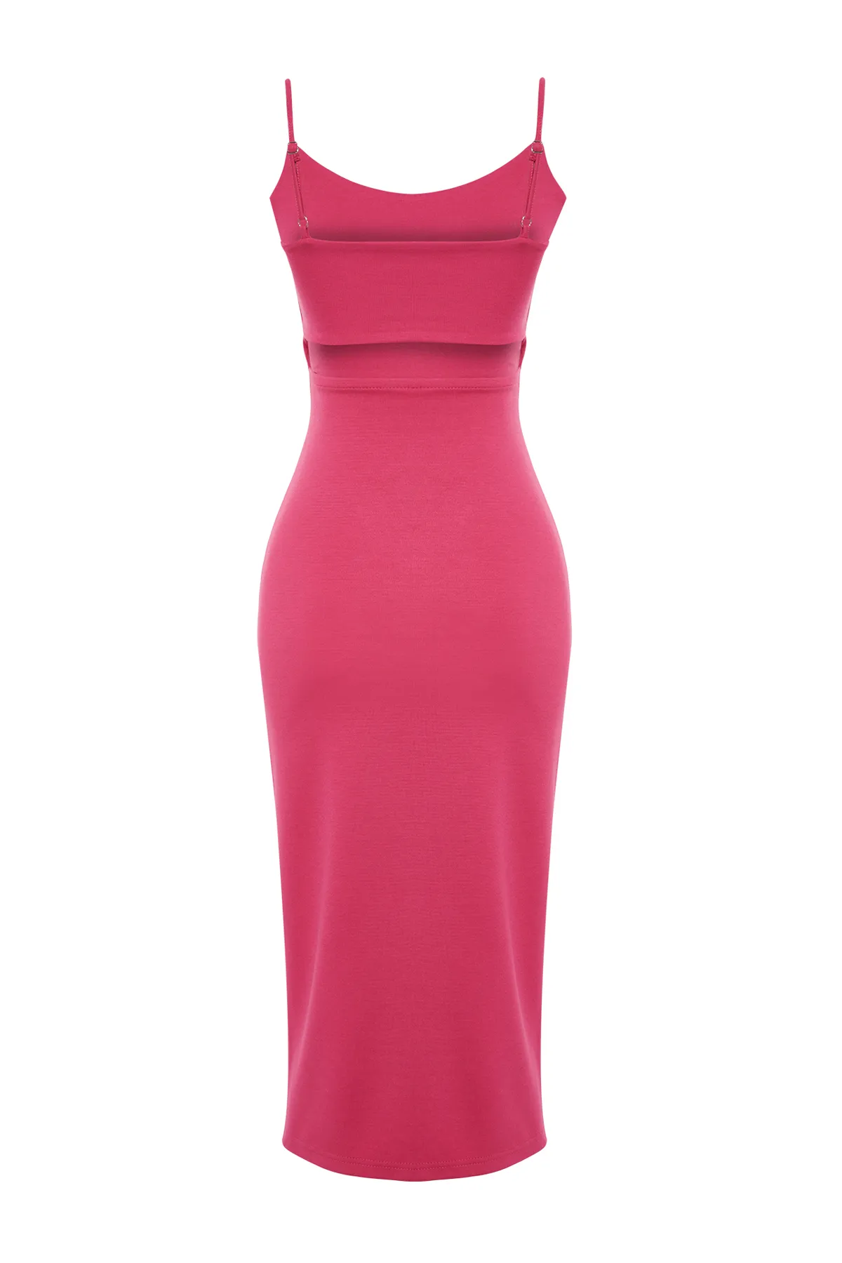 Trendyol Collection  Fuchsiafarbenes, figurbetontes Midi-Bleistiftkleid aus flexiblem Strick mit Cut-Outs, Schlitzen und Trägern TWOSS24EL00139