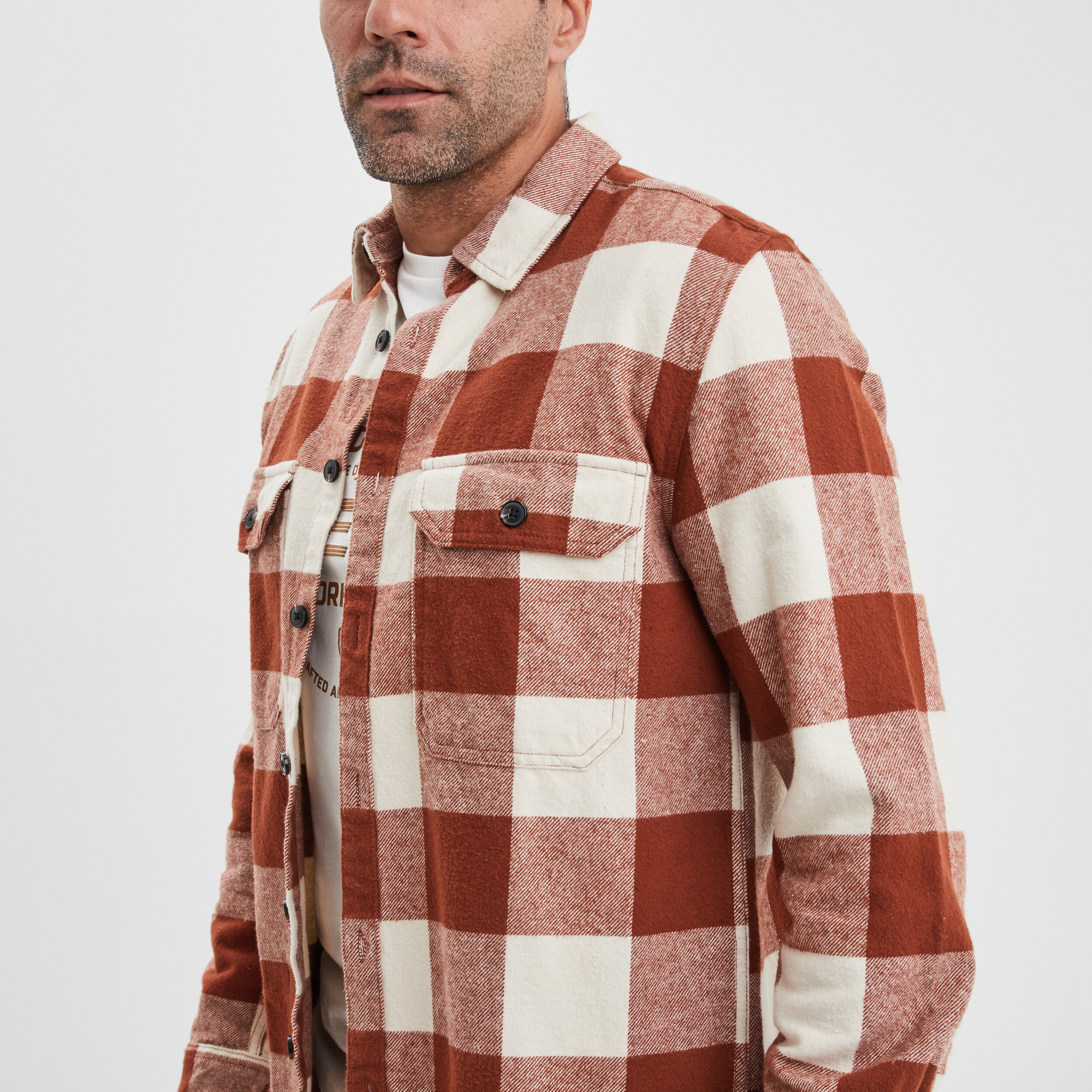 Surchemise coton manches longues Creeks terracotta homme | La Halle