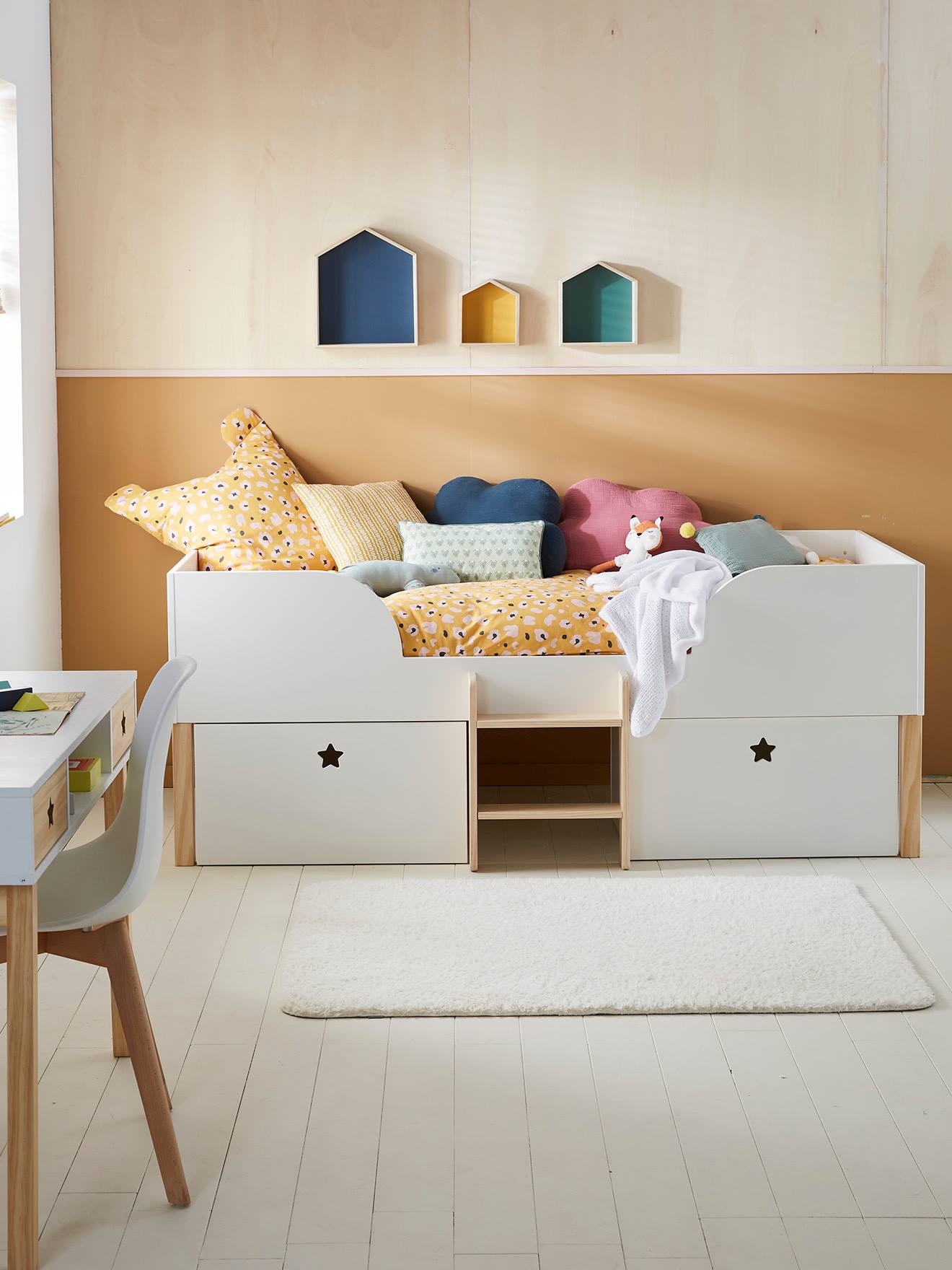Vertbaudet Kinder Hochbett GROßER BÄR - weiß/natur