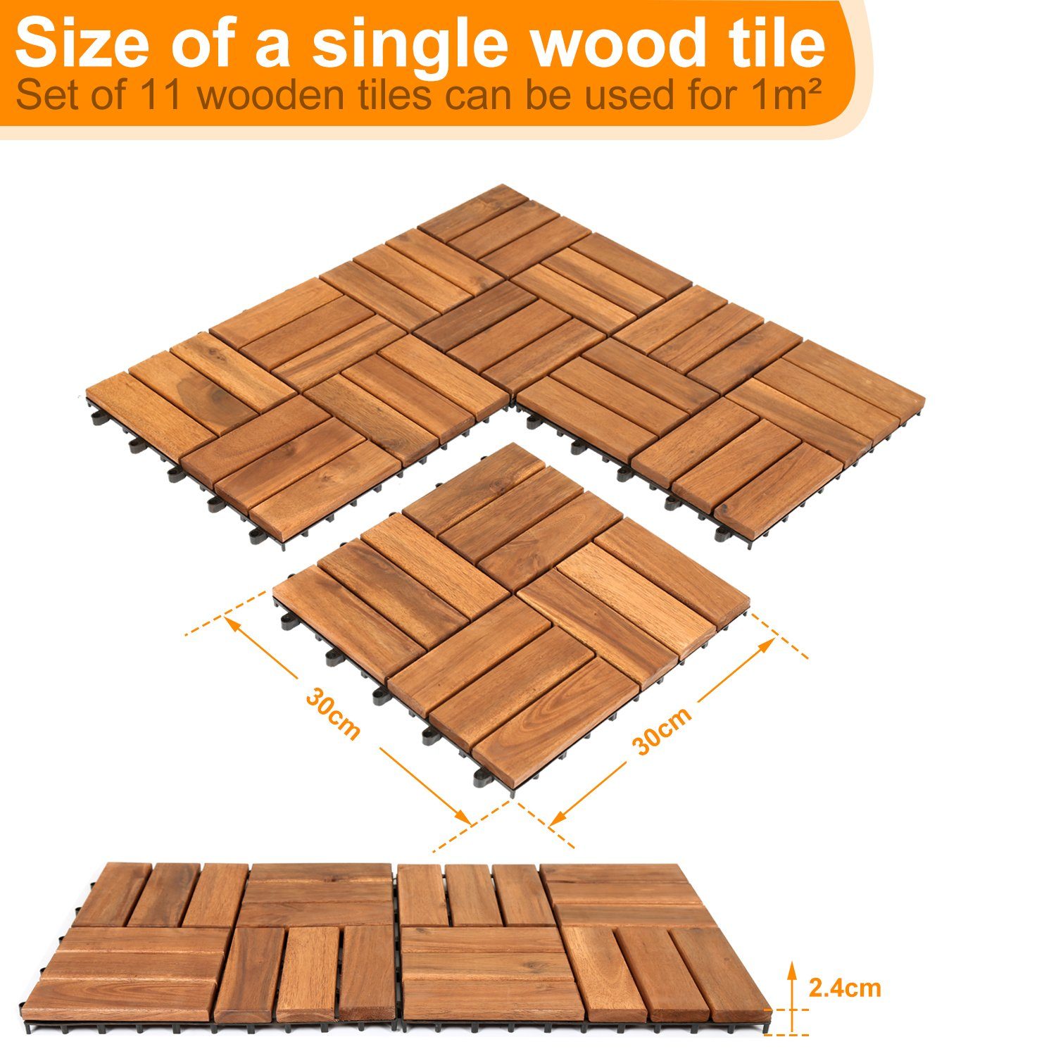 Gimisgu Holzfliesen 11x Terrassenfliese Garten Akazie Bodenfliesen 30x30cm Platten, Holz Bodenfliese