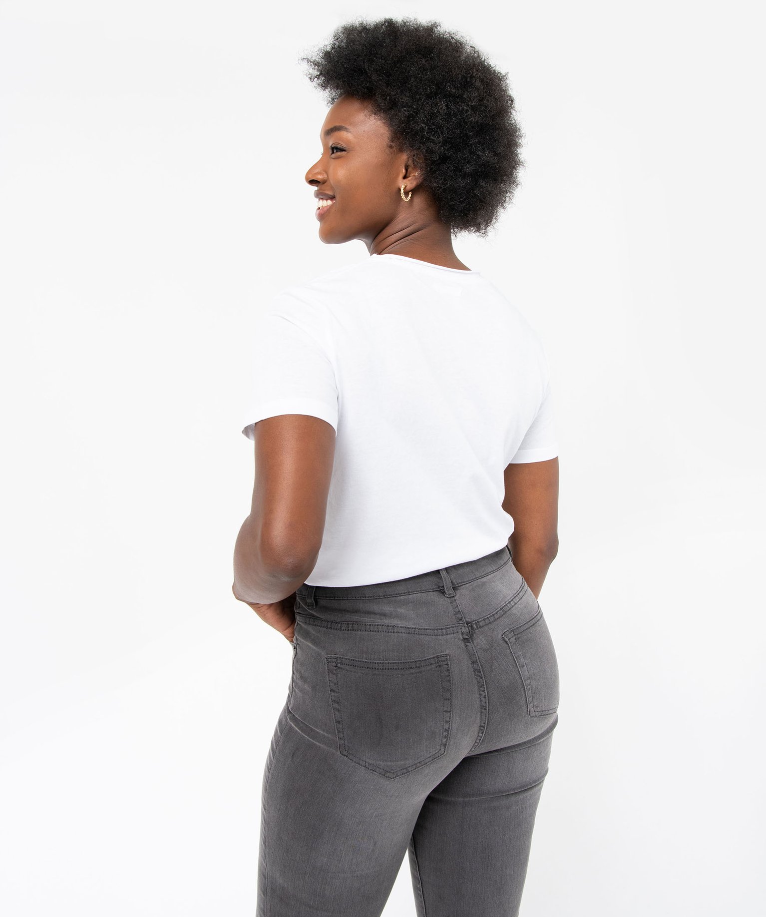 Tee-shirt femme à manches courtes avec col V roulotté blanc | GEMO