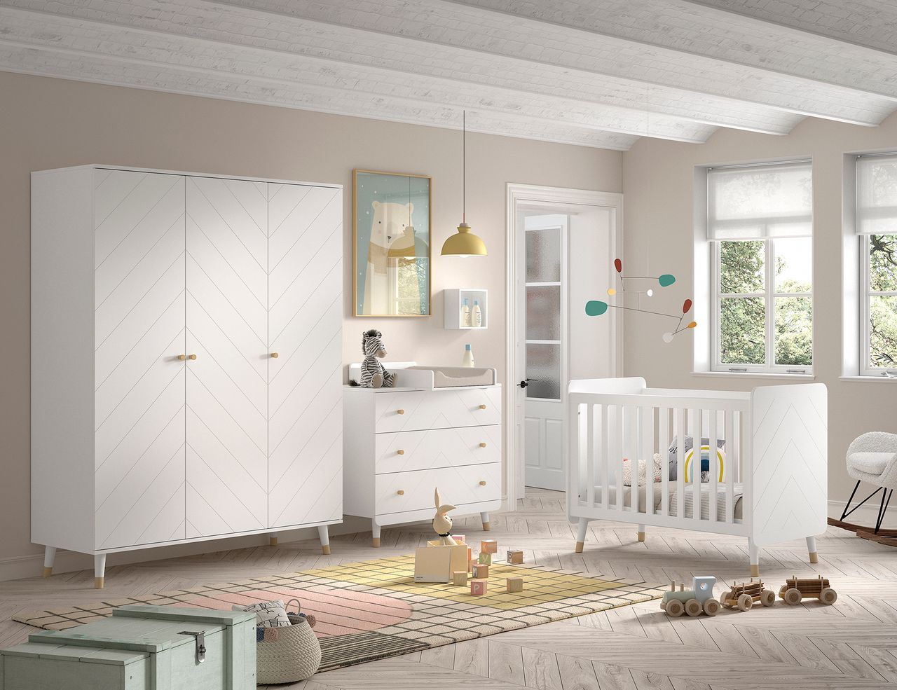 VIPACK BILLY Kleiderschrank mit 3 Türen, MDF Satin weiß lackiert