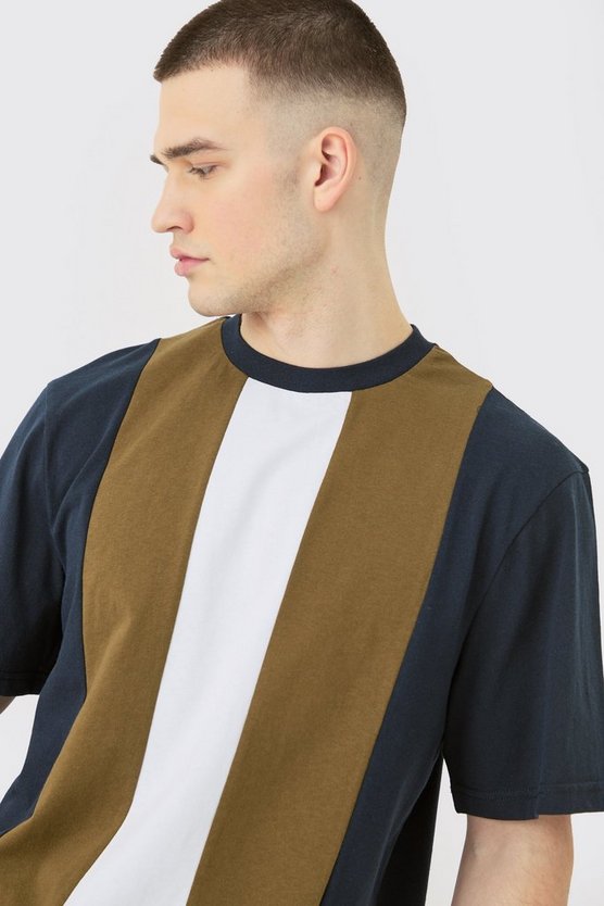 Tall vertikales Colorblock T-Shirt in Dunkelblau