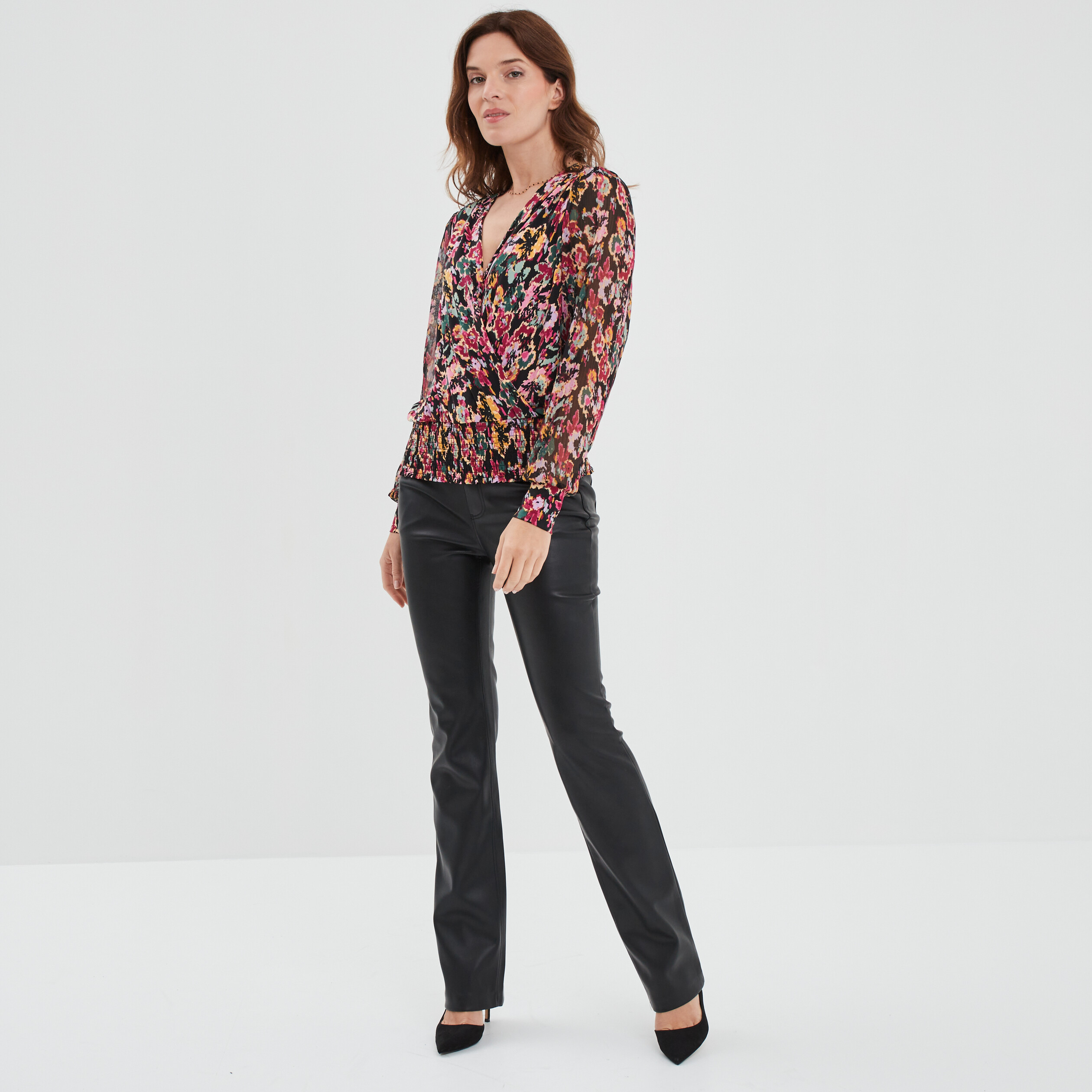 Pantalon droit simili cuir noir femme | La Halle