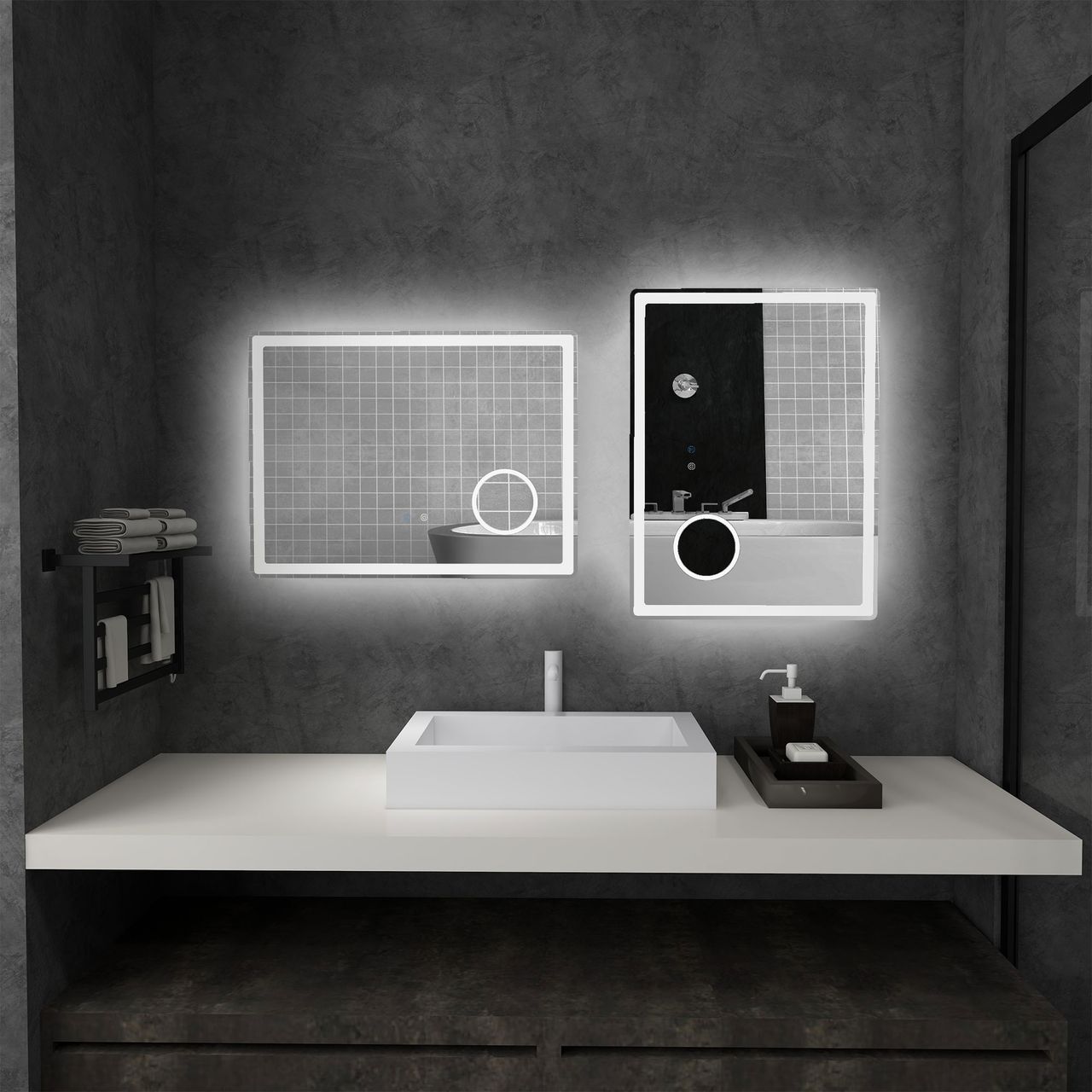 kleankin LED Badezimmerspiegel, 80 x 60 cm Badspiegel mit 3x Vergrößerung