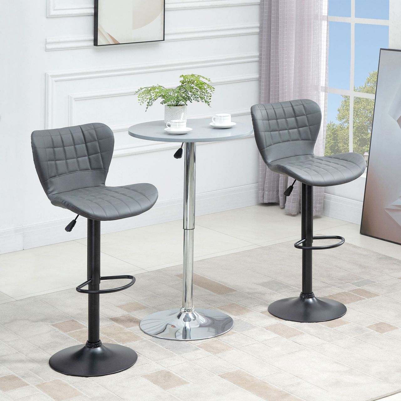 HOMCOM 2er-Set Barhocker Bistrohocker mit Rückenlehne 360° drehbar Kunstleder