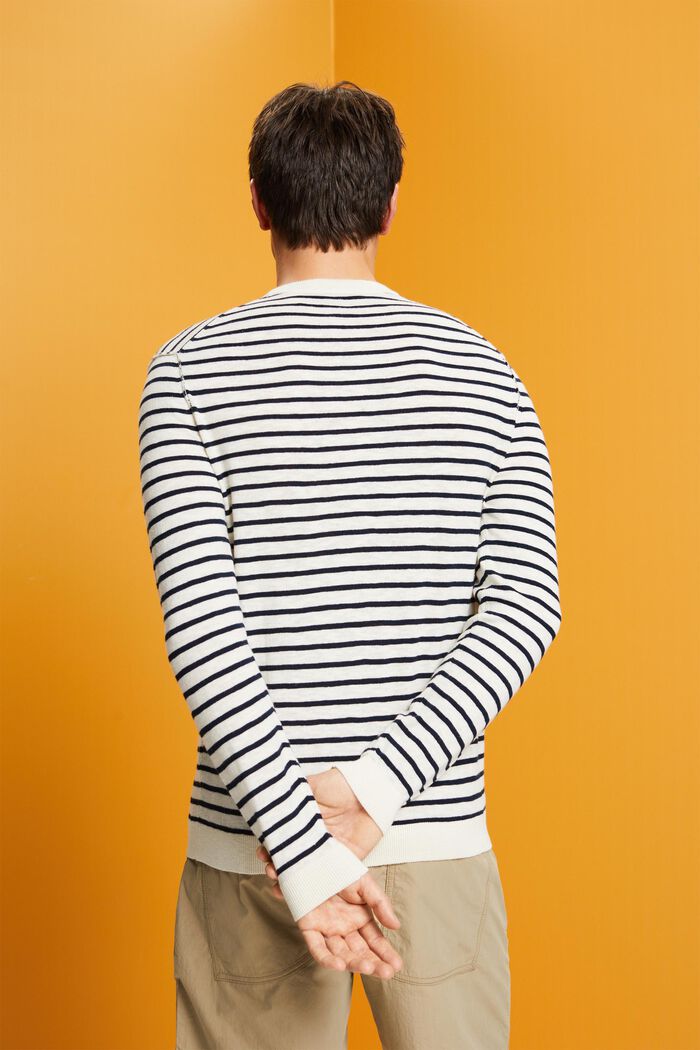 Gestreifter Rundhals Pullover, Baumwoll-Leinenmix