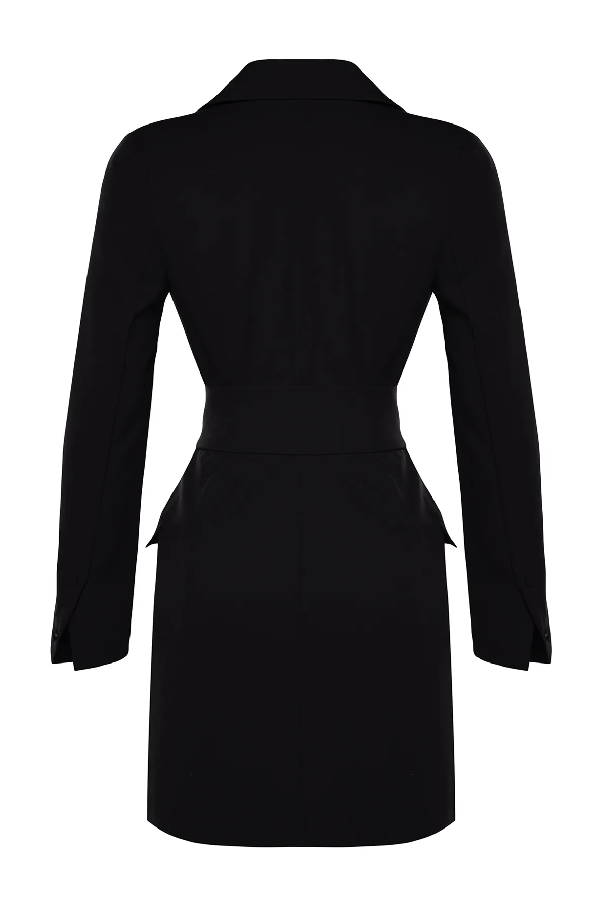 Trendyol Collection  Schwarzes Mini-Webkleid mit gewebten Knöpfen und Gürtel TWOAW24EL00497