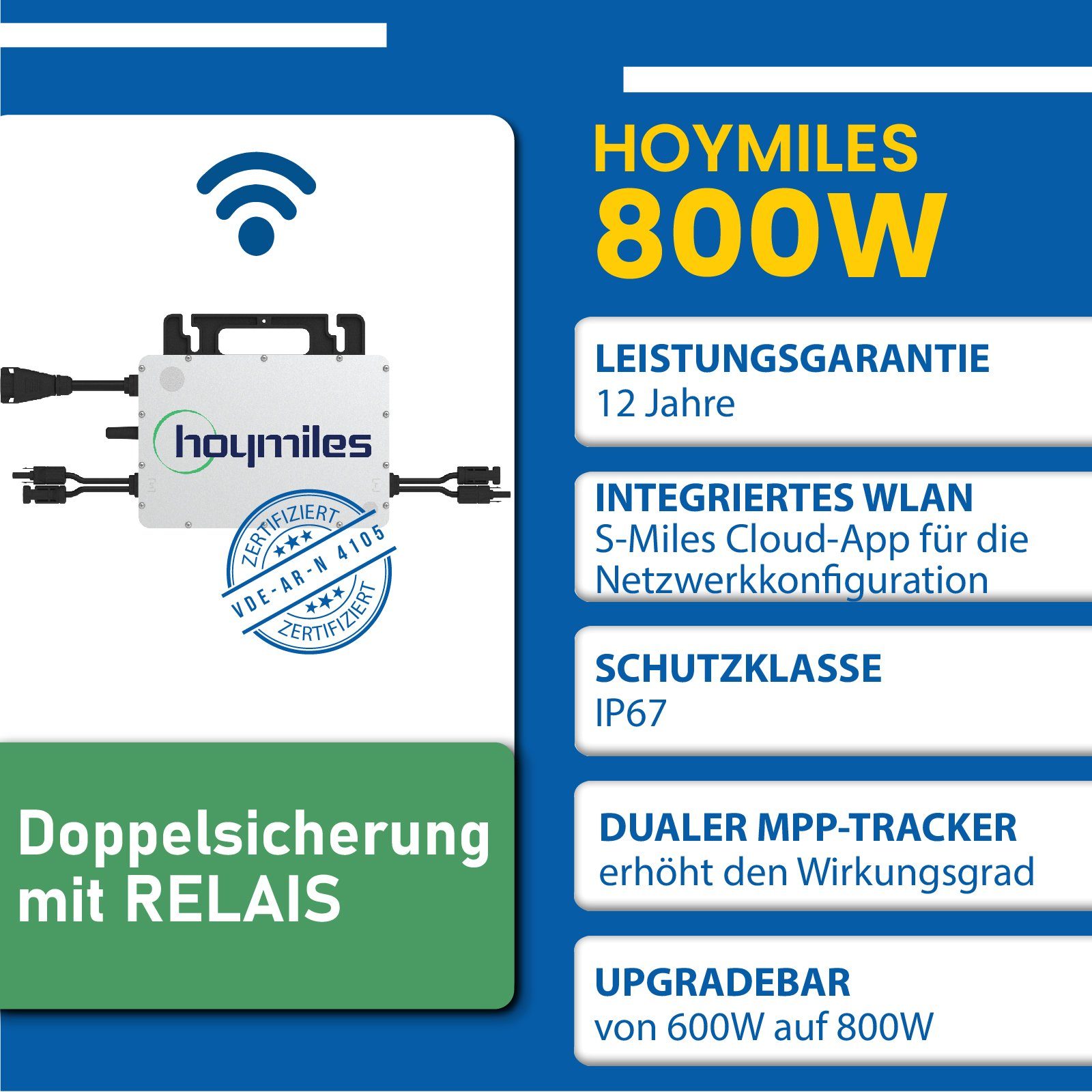 EPP.Solar Solaranlage 1000W upgradefähiger Photovoltaik Balkonkraftwerk Mini-PV Anlage, Hoymiles HMS-800W-2T (Die Freigabe der Verbindung für 2 Module) WLAN Mikrowechselrichter, Antireflexbeschichtung, Monokristallin, Wasserdichtigkeitsklasse, Balkon