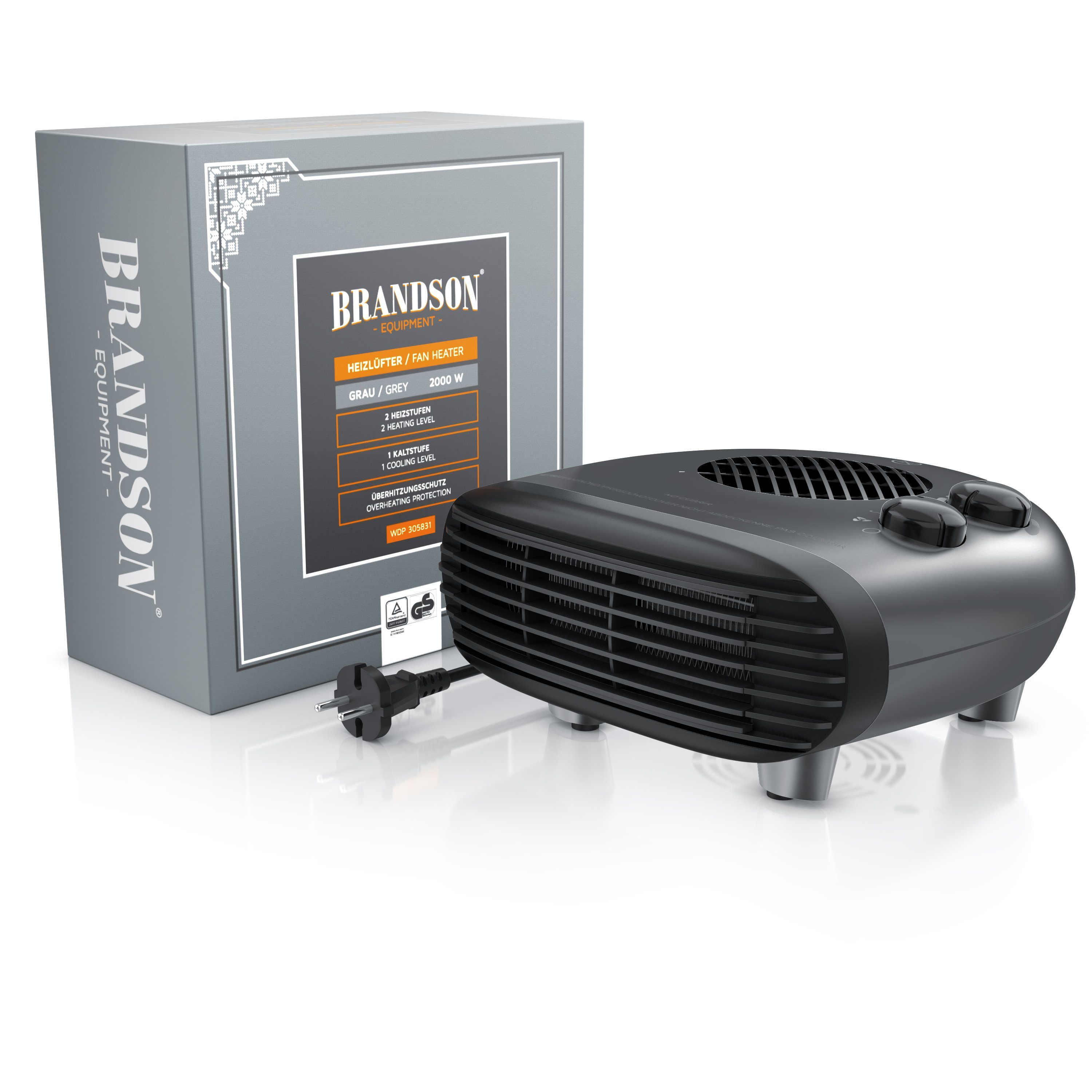 Brandson Heizlüfter, 2000 W, mit einstellbarem Thermostat - Fan Heater mit 3 Leistungsstufen