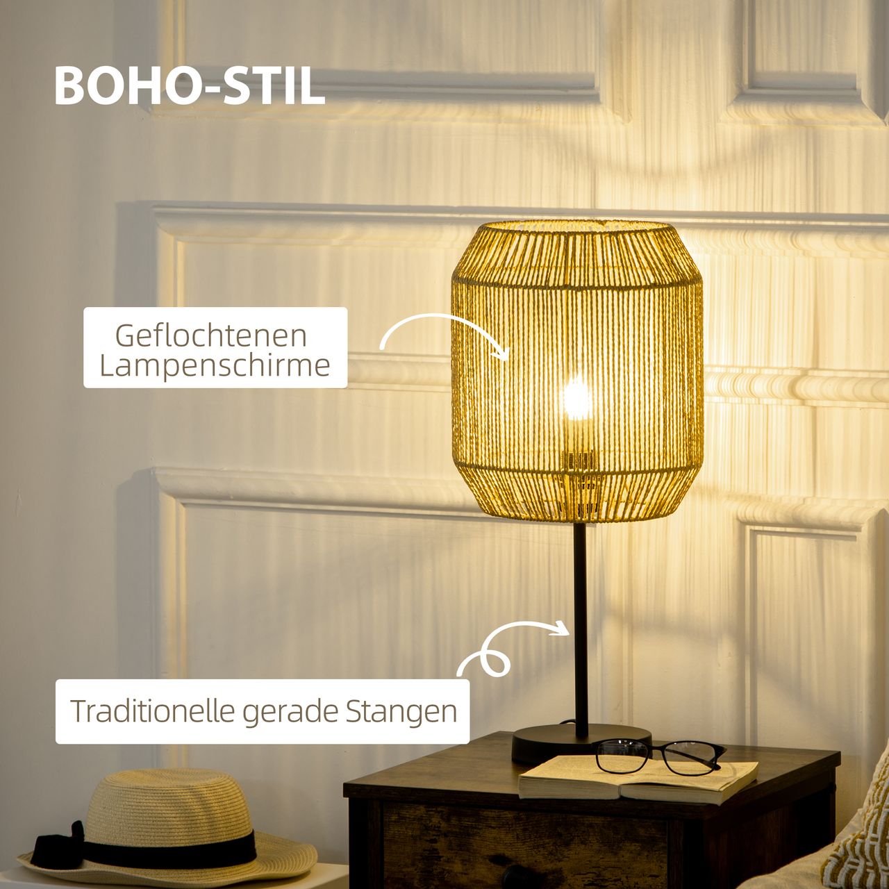 HOMCOM 2er-Stehlampenset mit Tischleuchte, 1 Stehlampe, für Schlafzimmer, Natur