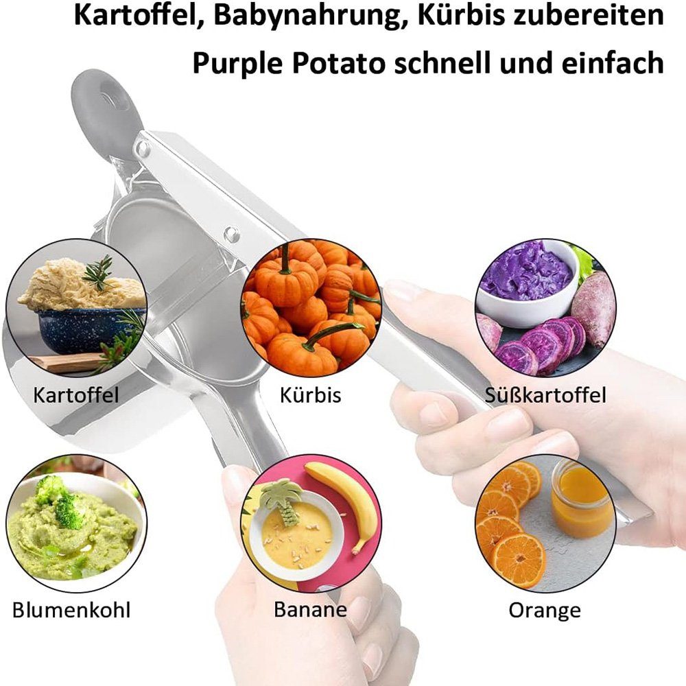 GLIESE Kartoffelpresse Kartoffelpresse Spätzlepresse Spaghettieispresse mit 3 Locheinsätzen, Edelstahl
