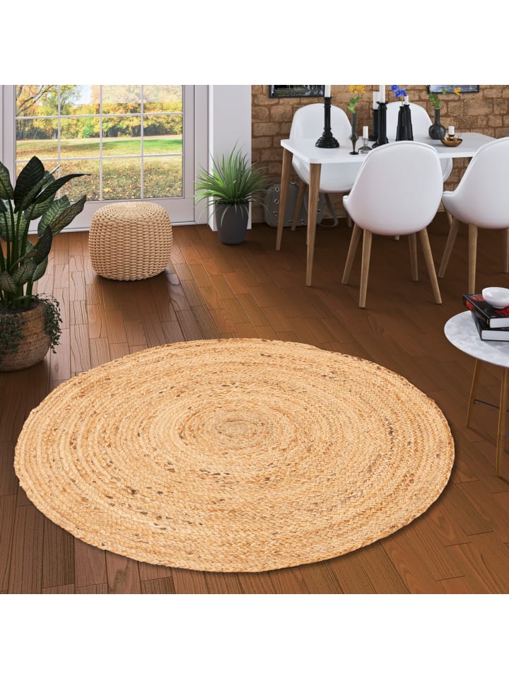 Pergamon Naturfaser Handgefertigt Jute Teppich Nele Rund in Beige günstig kaufen