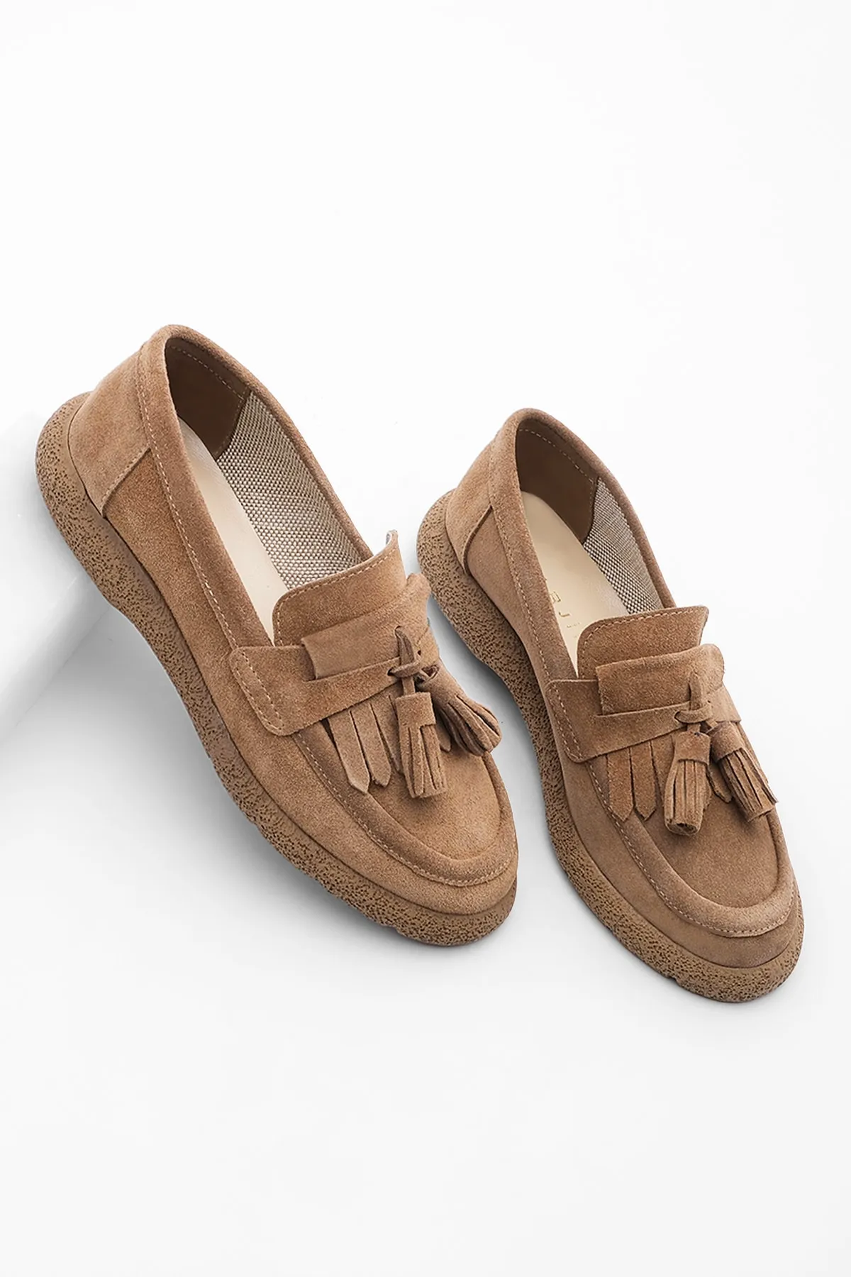 Marjin  Damen Echtleder Loafer Freizeitschuhe Suma Tan Wildleder