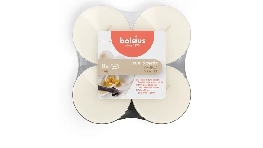 bolsius Maxi-Teelichte True Scents 8h 8er Pack Vanille Vanille