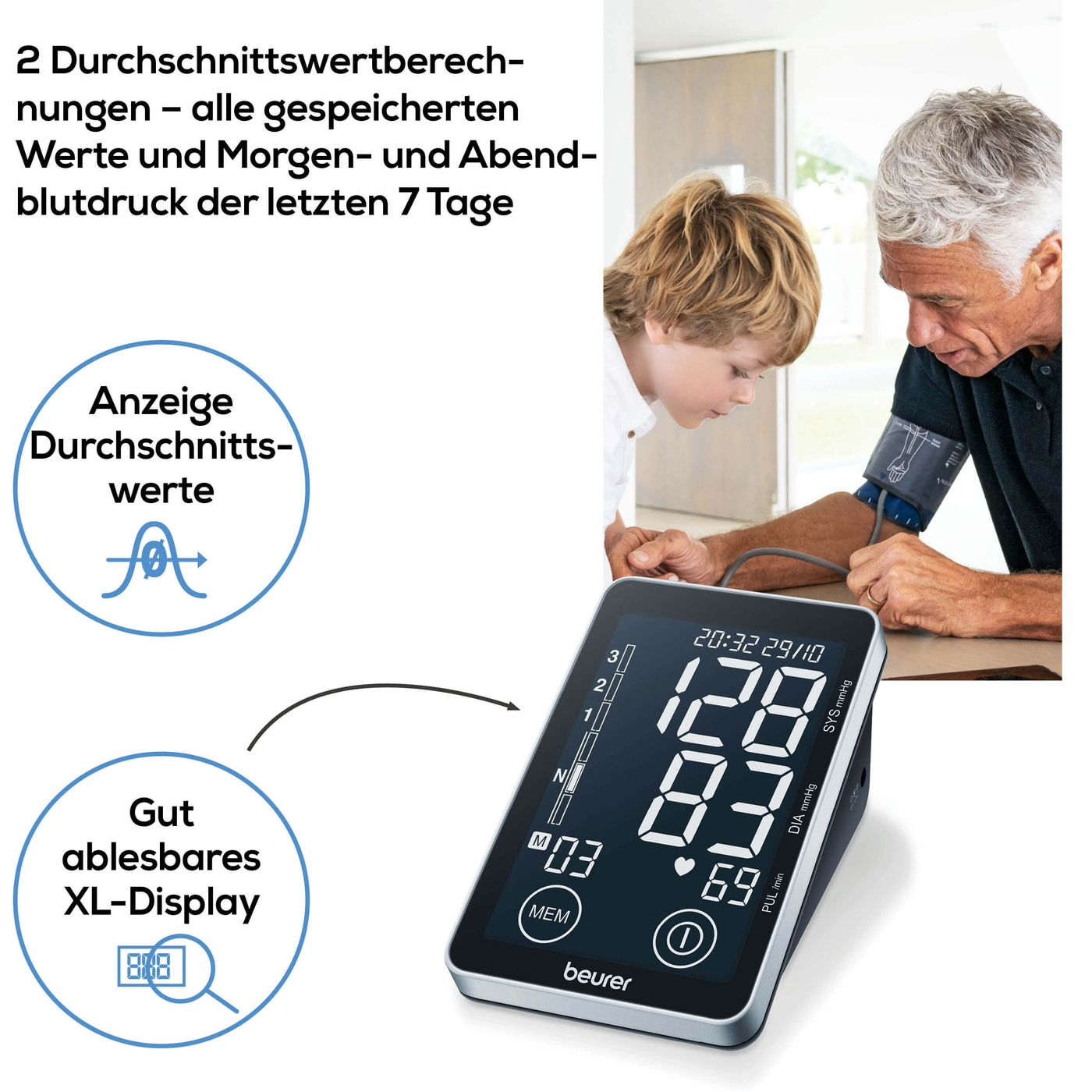 Beurer Oberarm-Blutdruck-messgerät BM 58-Oberarm-Blutdruckmessgerät mit PC-Schnittstelle & XL-Schwarzdisplay