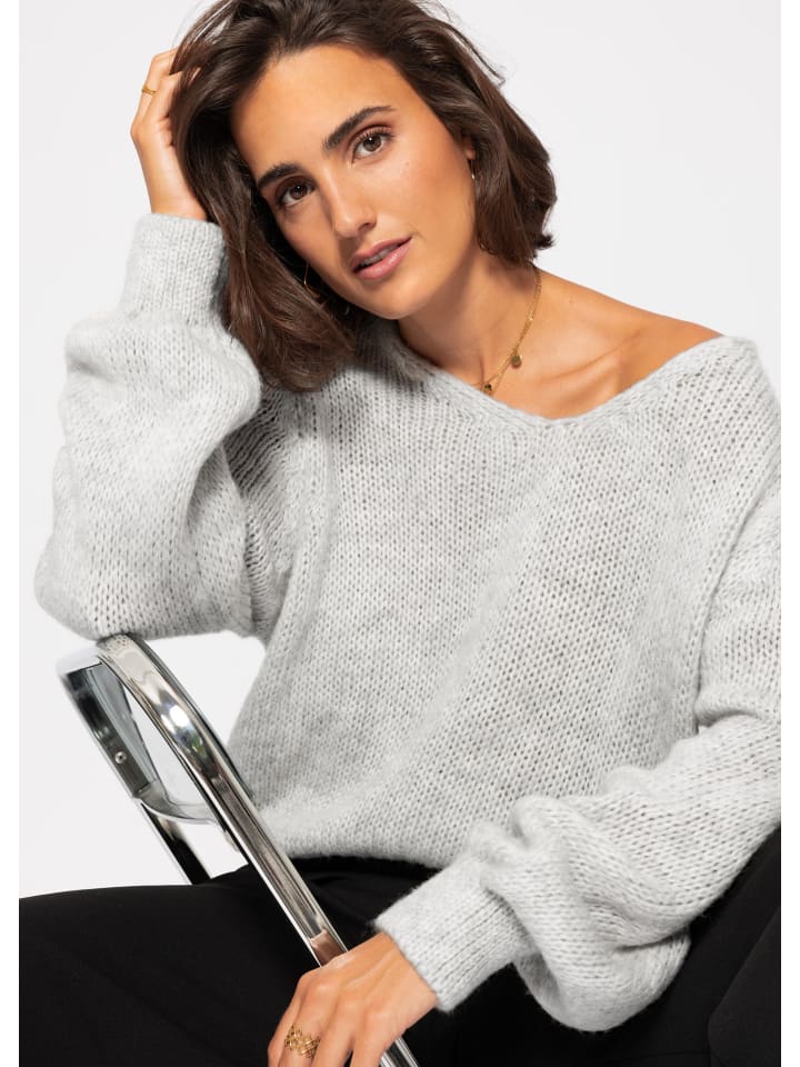 SASSYCLASSY Pullover mit V-Ausschnitt in Grau günstig kaufen