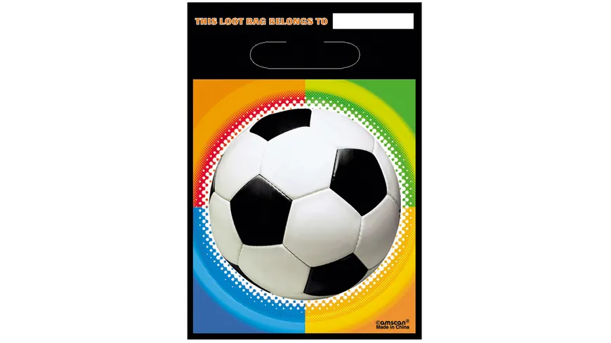 Amscan - 8 Party Tüten Championship Soccer Kunststoff, 23,9 x 16,5 cm