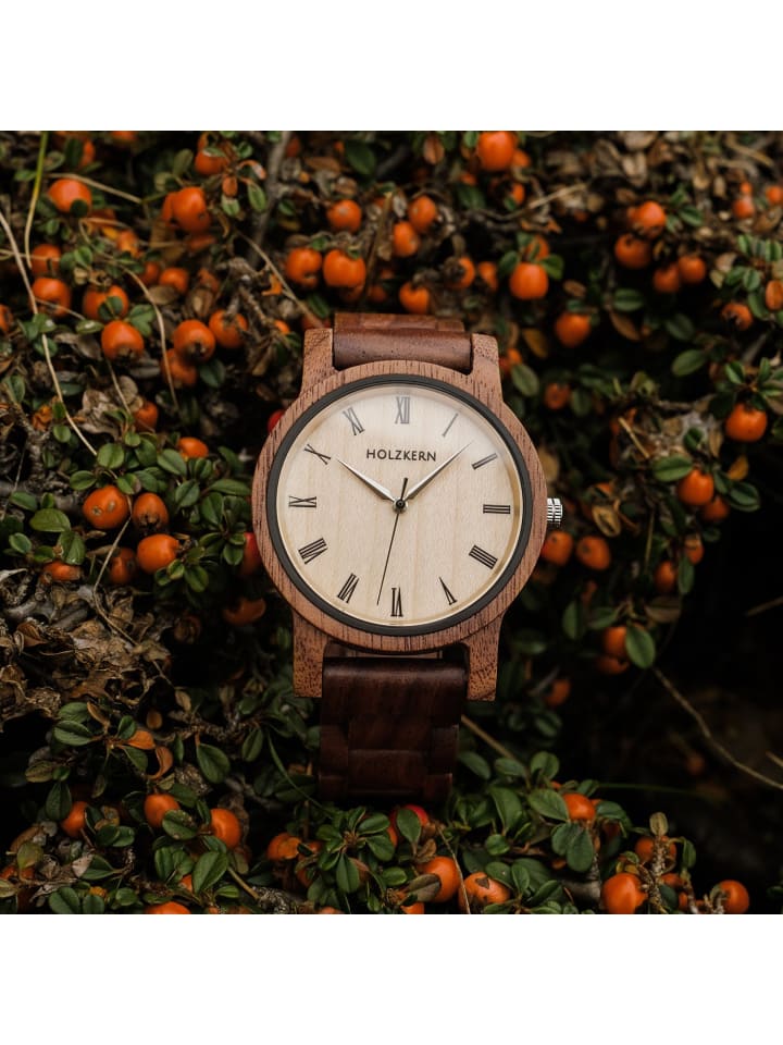 Holzkern Armbanduhr Quarz Herbstdämmerung Walnuss/Ahorn Creme / Braun günstig kaufen onesize