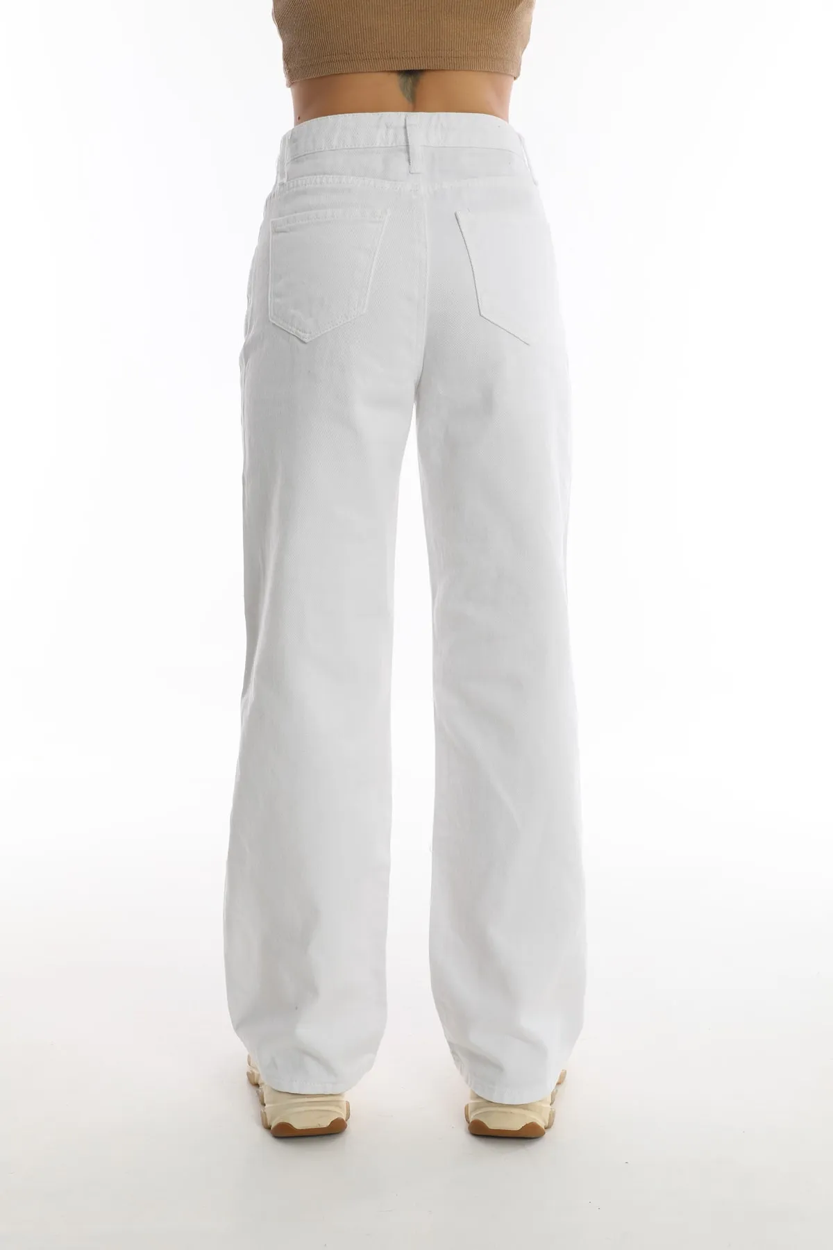 BİKELİFE  Weiße Palazzo-Hose mit weitem Bein und hoher Taille für Damen