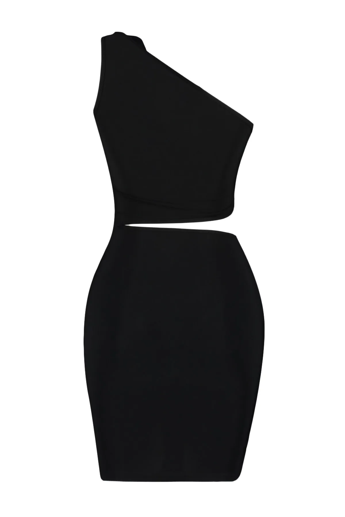 Trendyol Collection  Schwarzes, tailliertes, gestricktes Abendkleid mit Fensterausschnitt und Ausschnitten TPRSS23EL00399
